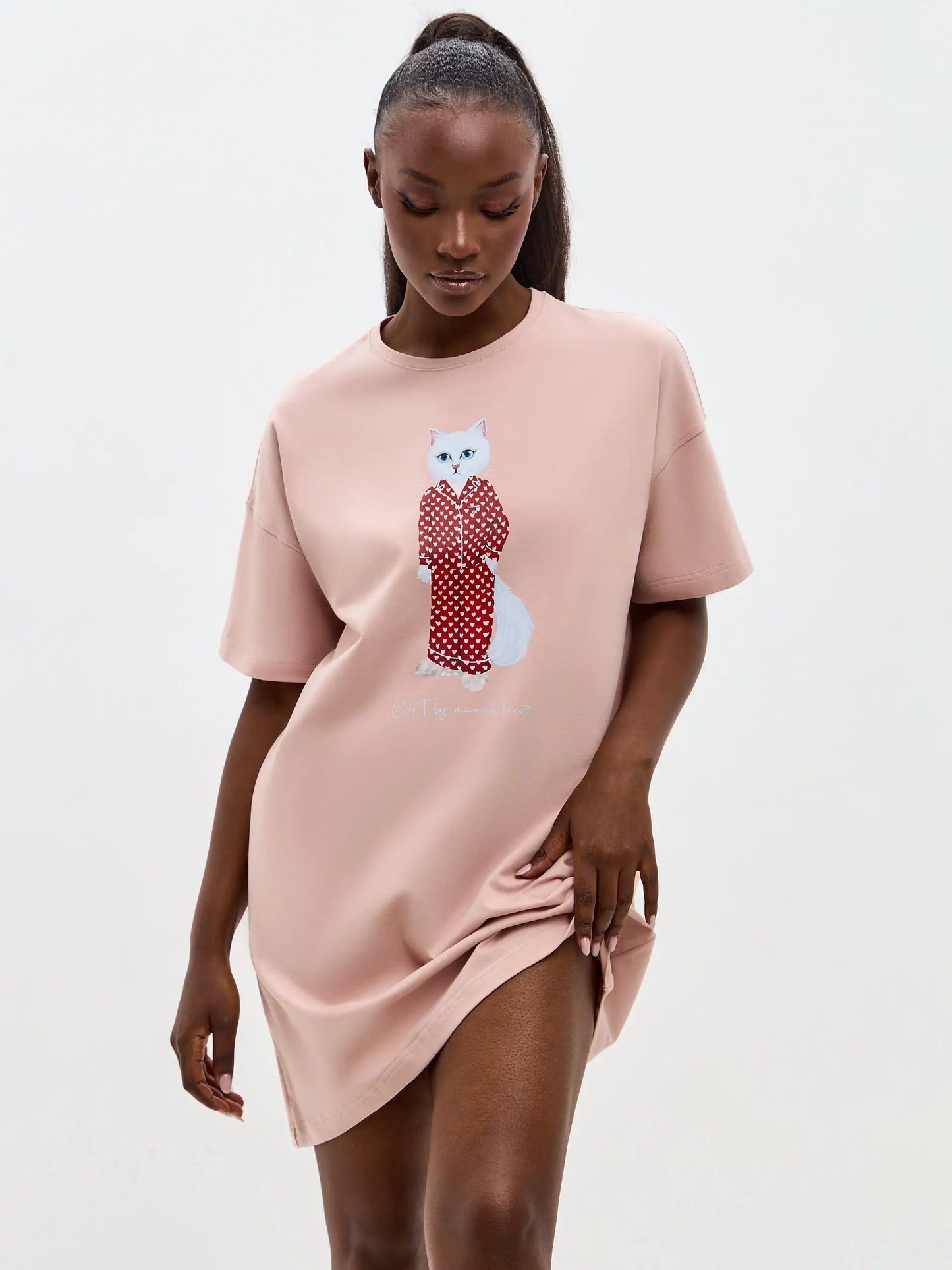 Pink oversized t-shirt pajamas cat - Funny Cat Loungewear | For Cat Lovers | CAT by maniita lacitta