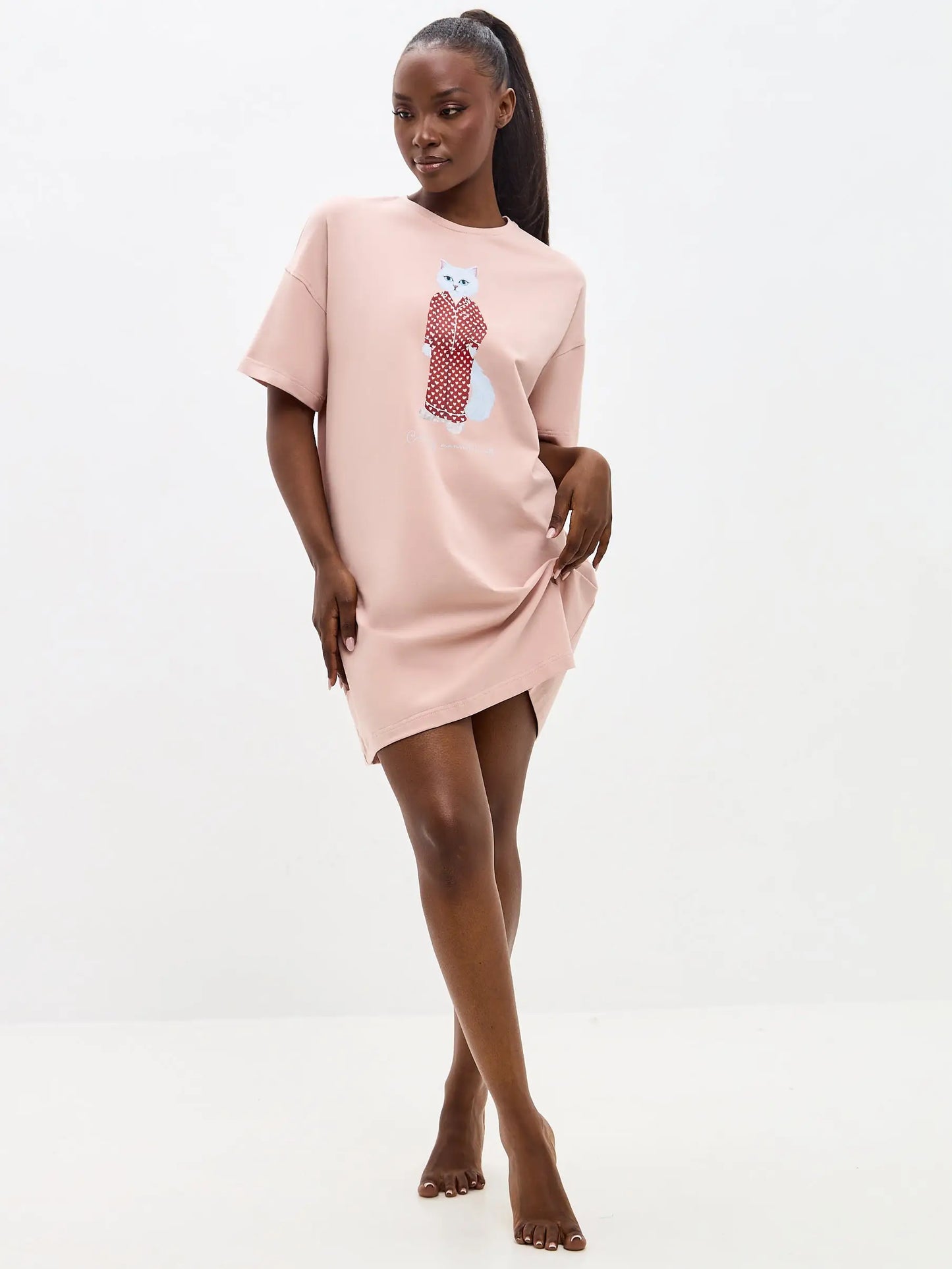 Pink oversized t-shirt pajamas cat - Funny Cat Loungewear | For Cat Lovers | CAT by maniita lacitta