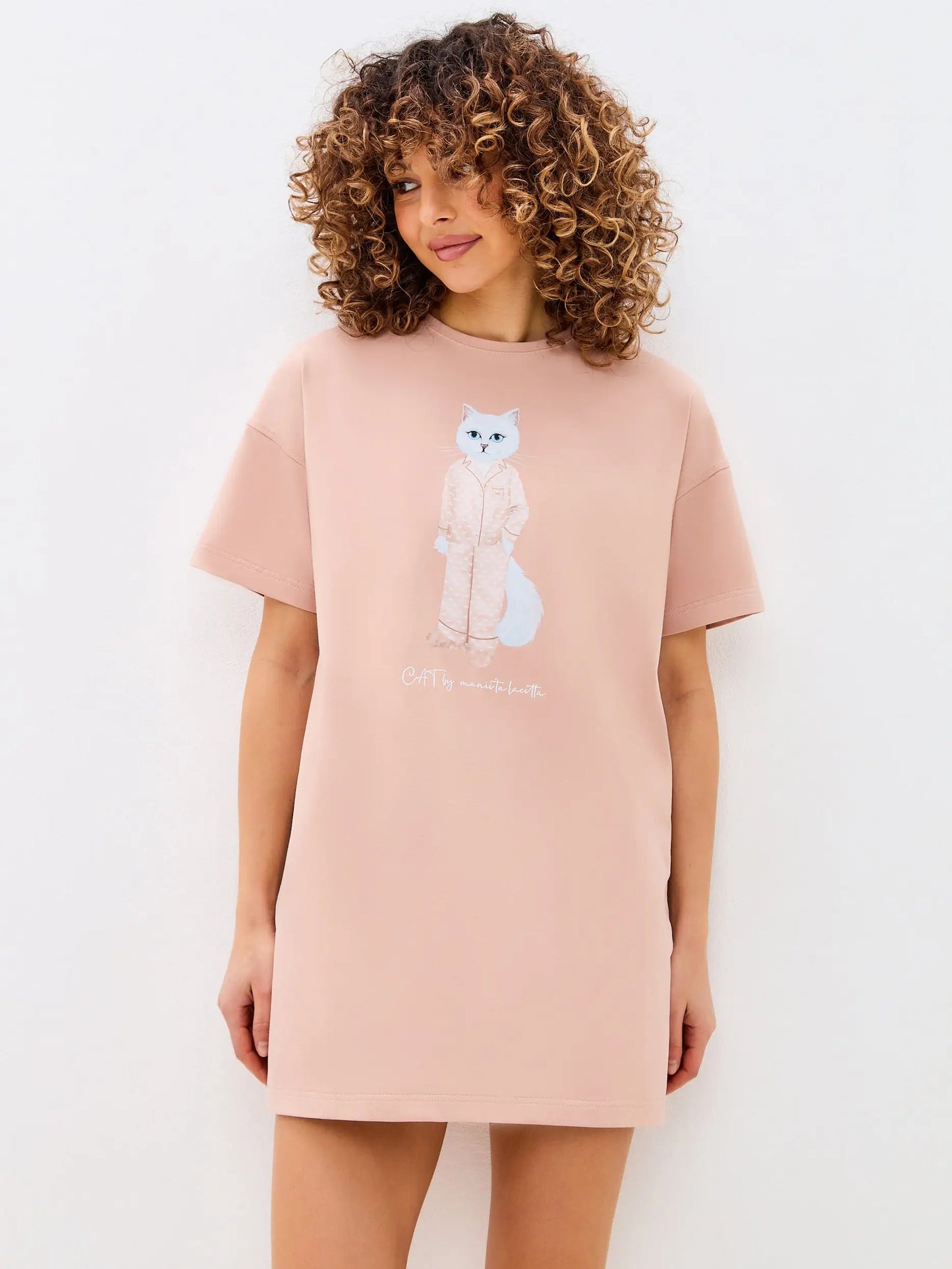 Pink oversized t-shirt pajamas cat - Funny Cat Loungewear | For Cat Lovers | CAT by maniita lacitta