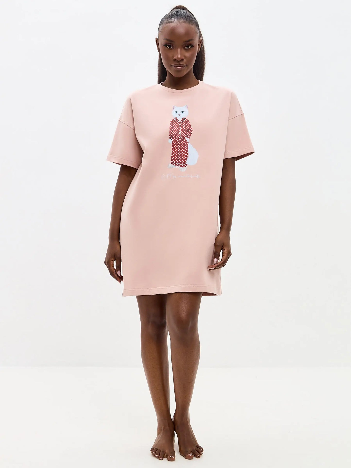 Pink oversized t-shirt pajamas cat - Funny Cat Loungewear | For Cat Lovers | CAT by maniita lacitta