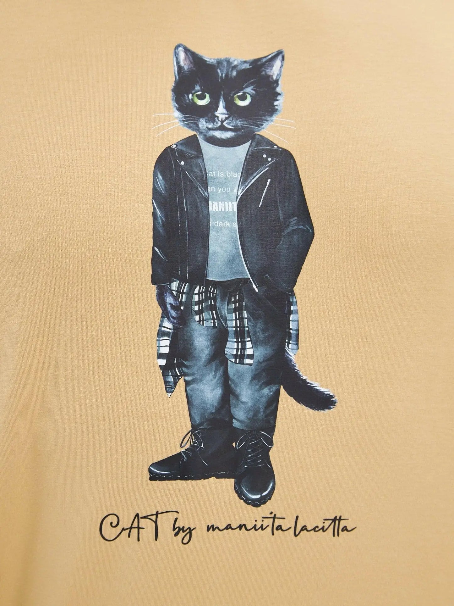 Beige printed t-shirt rocker cat - Funny Cat T-shirt | For Cat Lovers | CAT by maniita lacitta