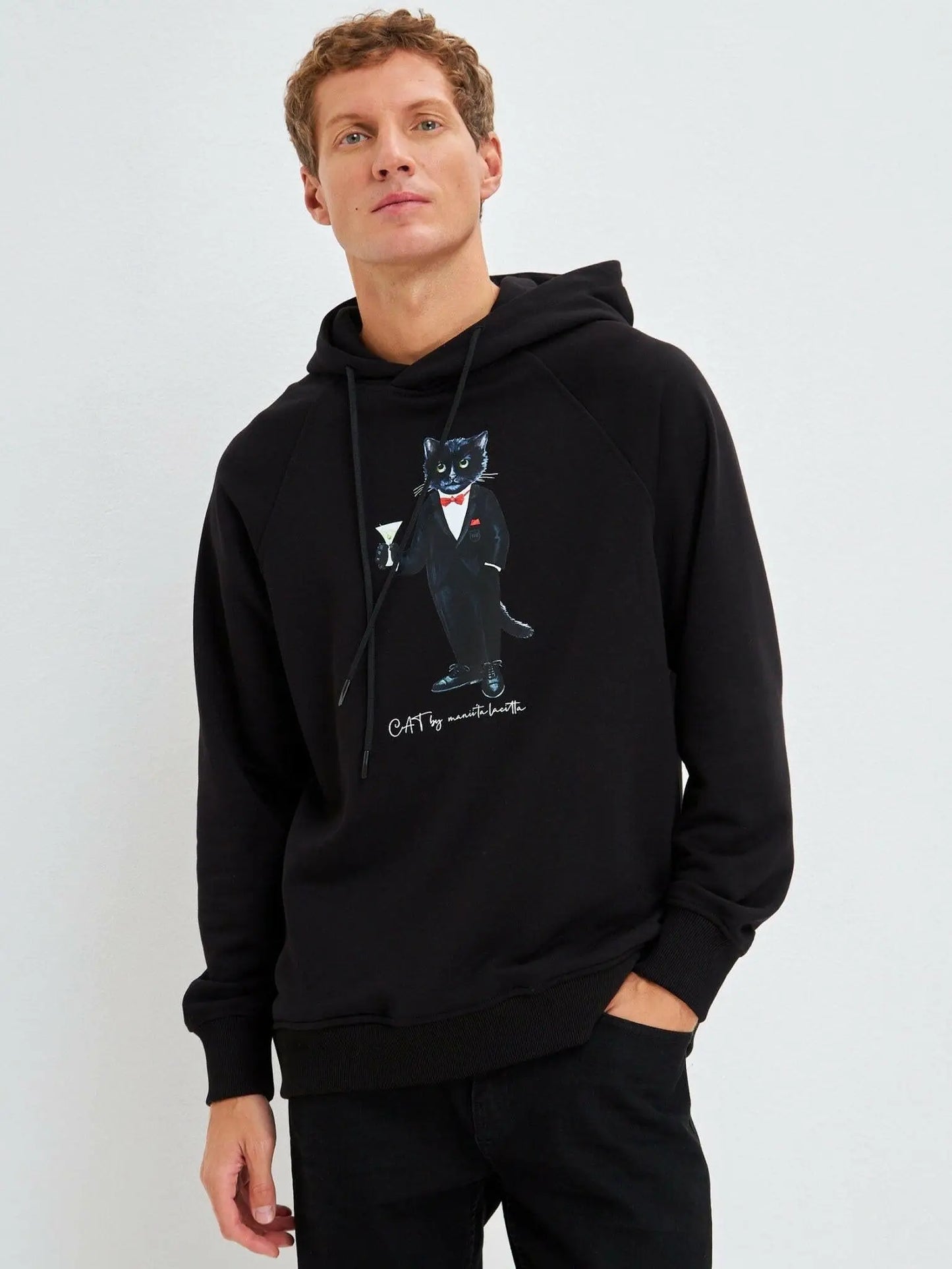 Black printed hoodie dandy cat - Funny Cat Hoodie & sweatshirt | For Cat Lovers | CAT by maniita