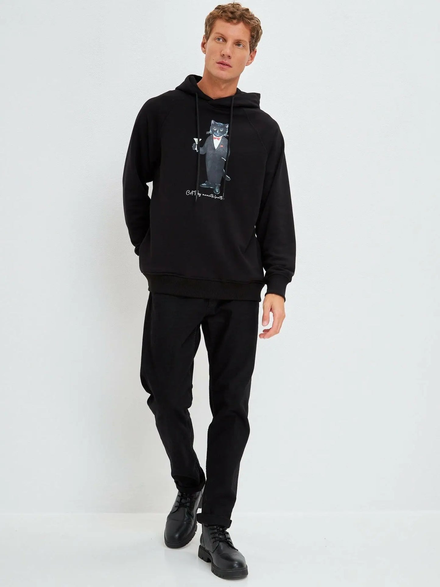 Black printed hoodie dandy cat - Funny Cat Hoodie & sweatshirt | For Cat Lovers | CAT by maniita