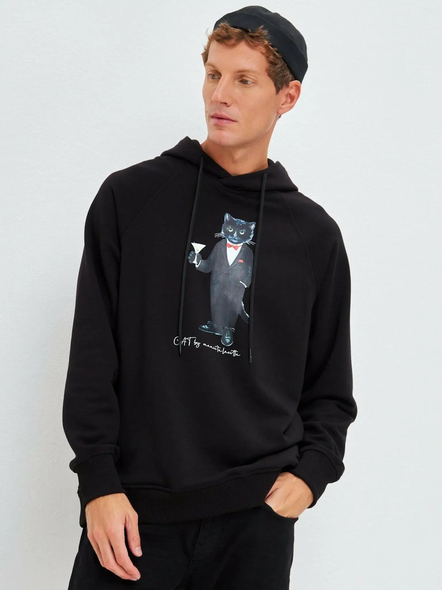 Black printed hoodie dandy cat - Funny Cat Hoodie & sweatshirt | For Cat Lovers | CAT by maniita