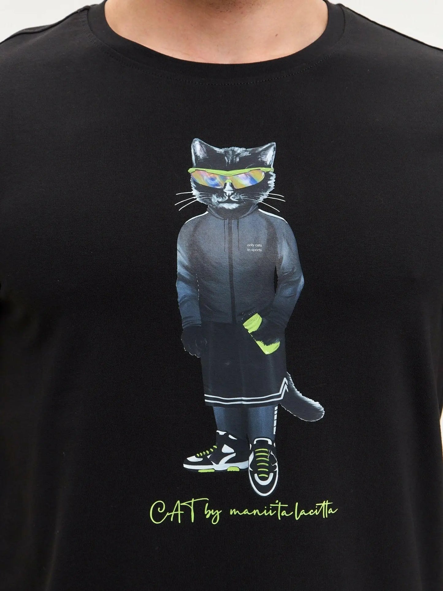 Black printed t-shirt sport cat - Funny Cat T-shirt | For Cat Lovers | CAT by maniita lacitta