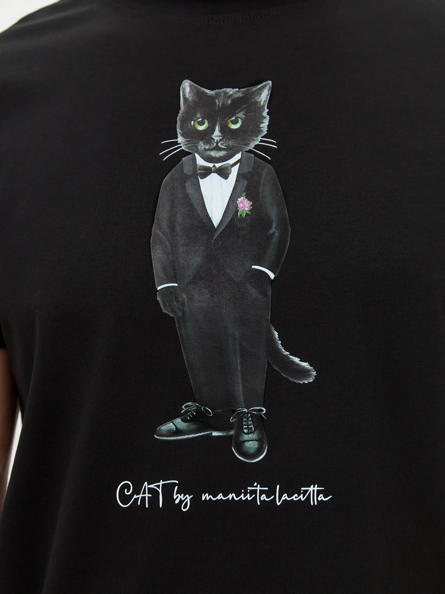 Black Printed T-shirt GROOM CAT - T-shirt