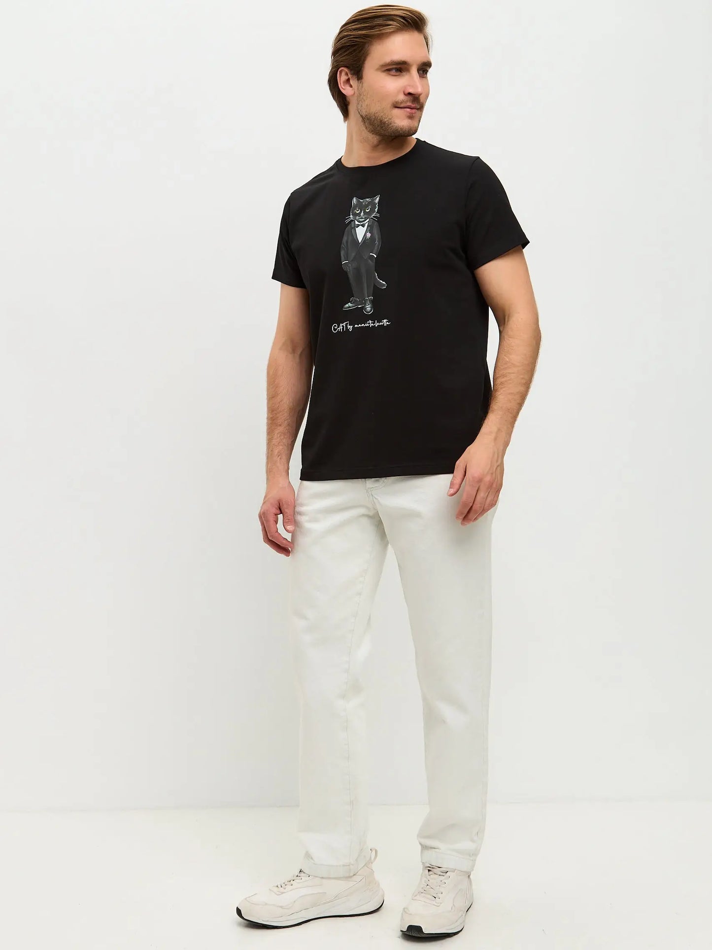 Black Printed T-shirt GROOM CAT - T-shirt