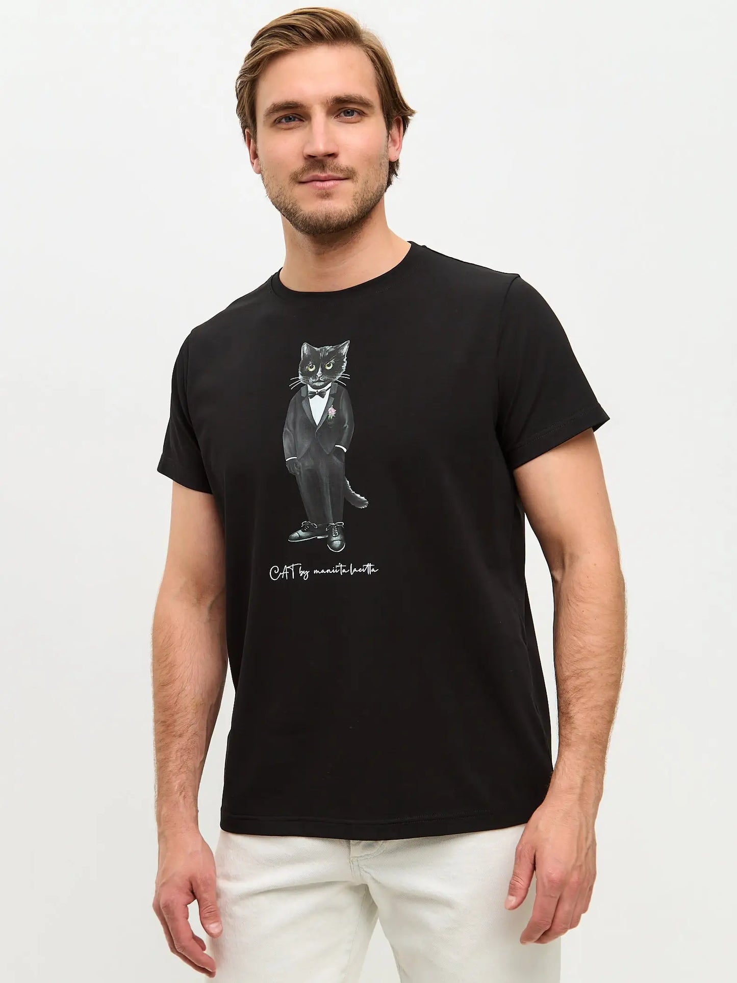 Black Printed T-shirt GROOM CAT - T-shirt