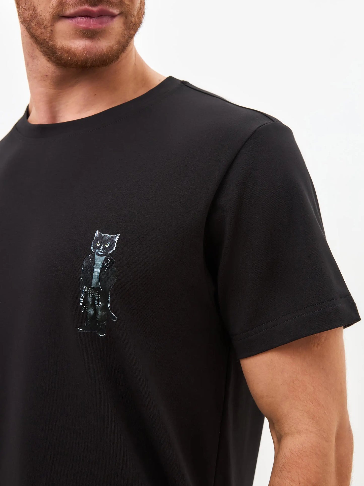 Black Printed T-shirt ROCKER CAT - T-shirt