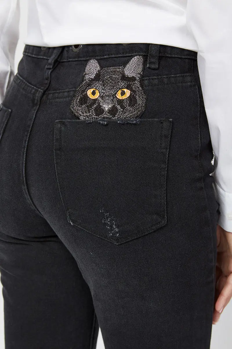Black women’s jeans - Funny Cat Bottom | For Cat Lovers | CAT by maniita lacitta
