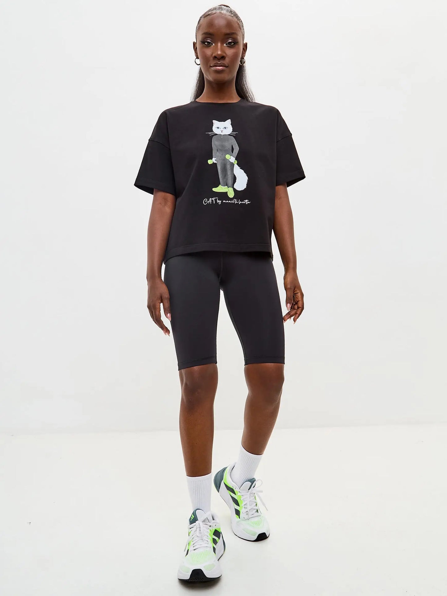 Black women’s sport shorts - Funny Cat Bottom | For Cat Lovers | CAT by maniita lacitta