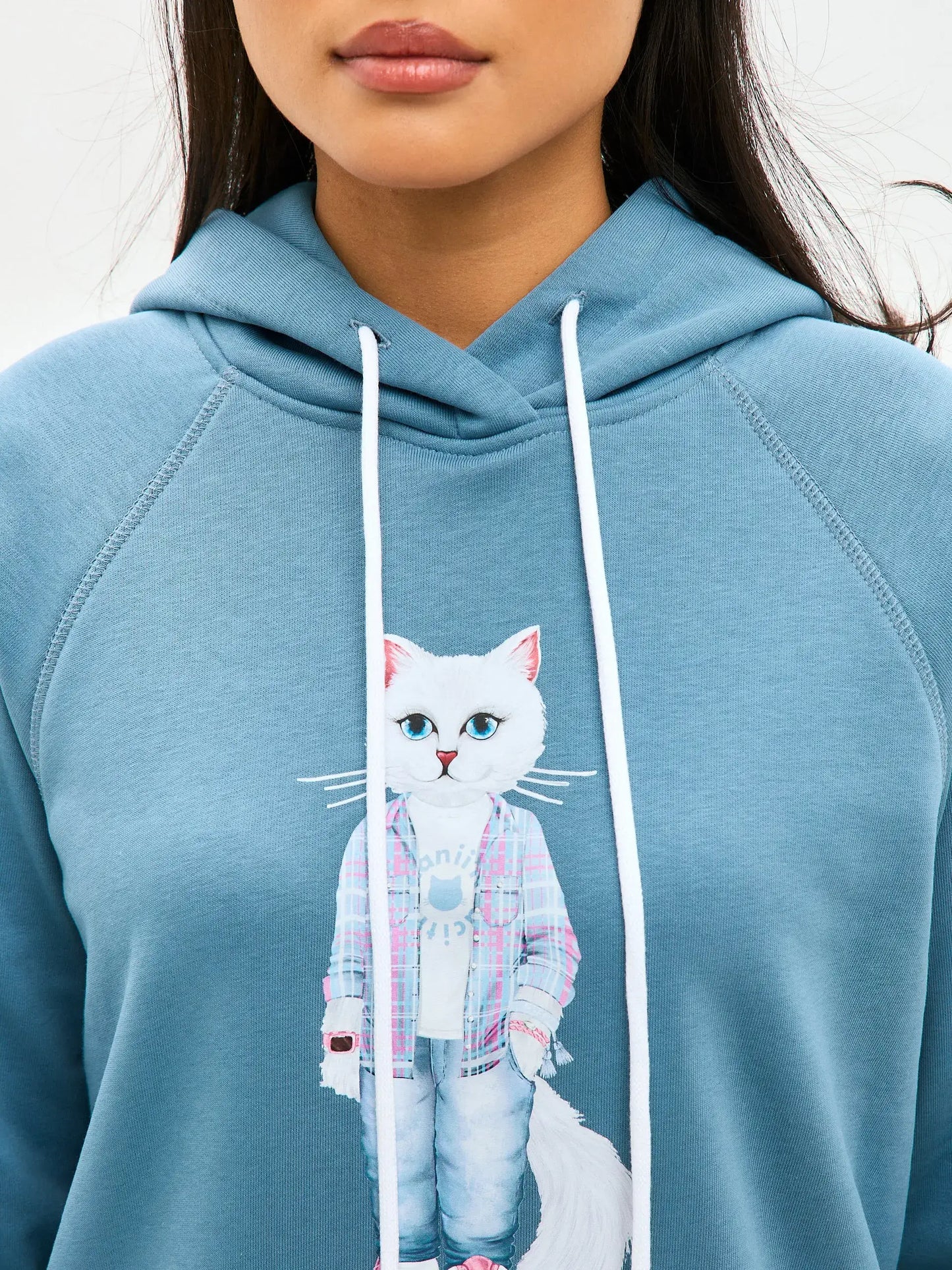 Blue Printed Hoodie WHITE COUNTRY CAT - Hoodie & sweatshirt