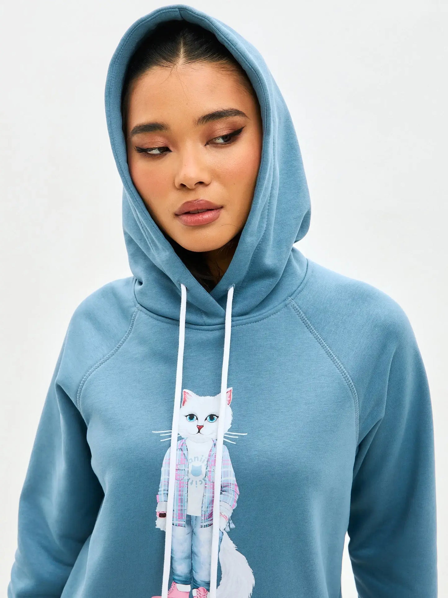 Blue Printed Hoodie WHITE COUNTRY CAT - Hoodie & sweatshirt