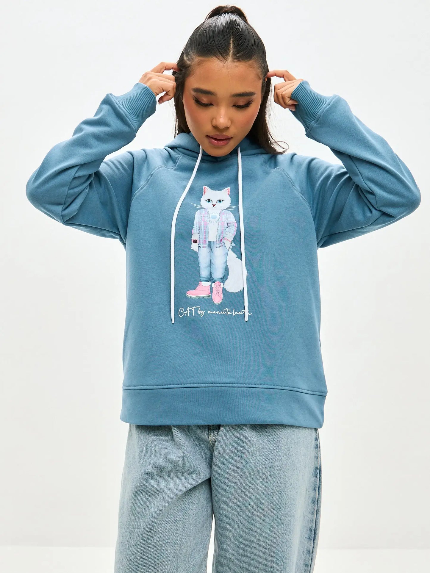 Blue Printed Hoodie WHITE COUNTRY CAT - Hoodie & sweatshirt