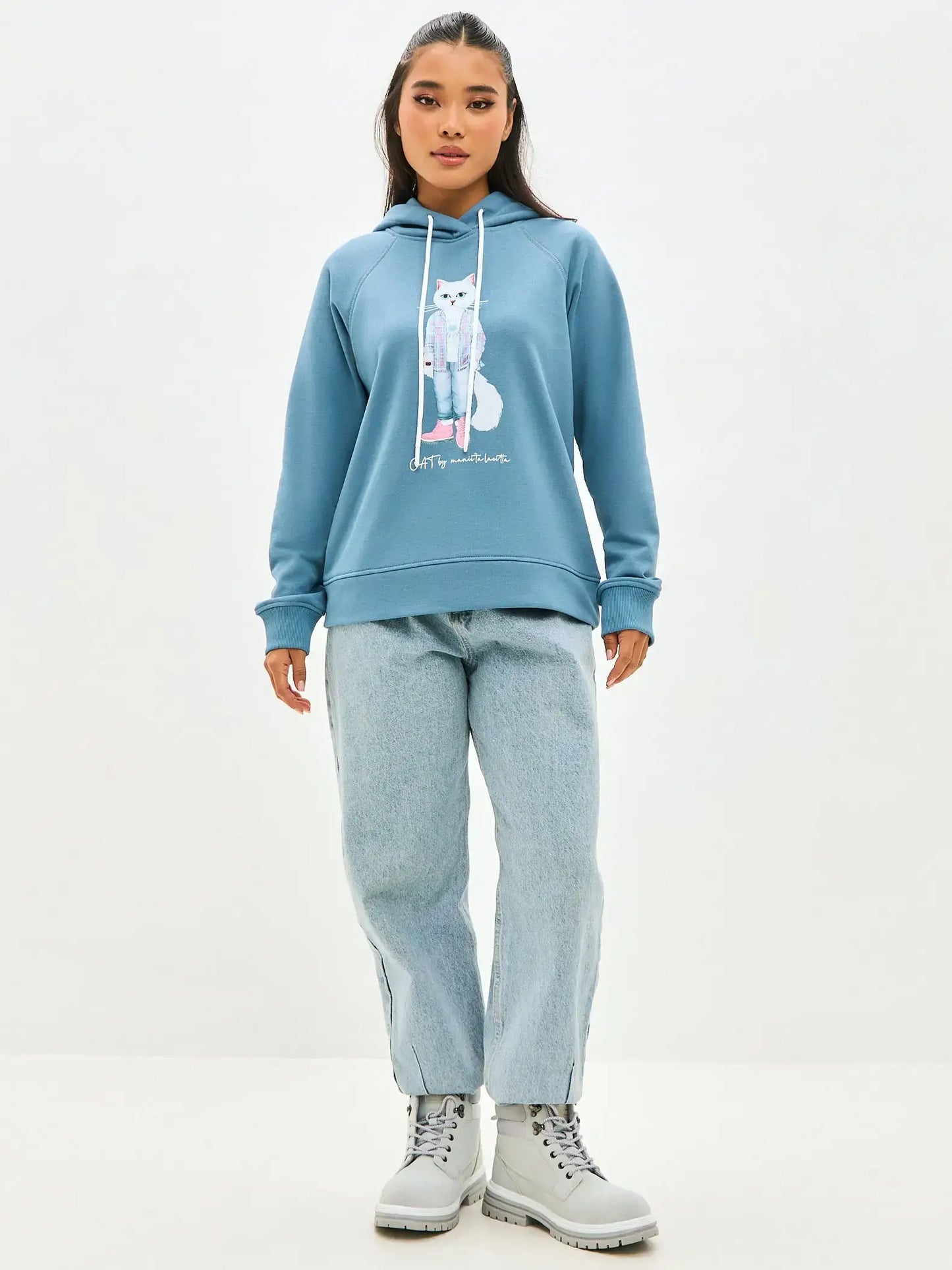 Blue Printed Hoodie WHITE COUNTRY CAT - Hoodie & sweatshirt