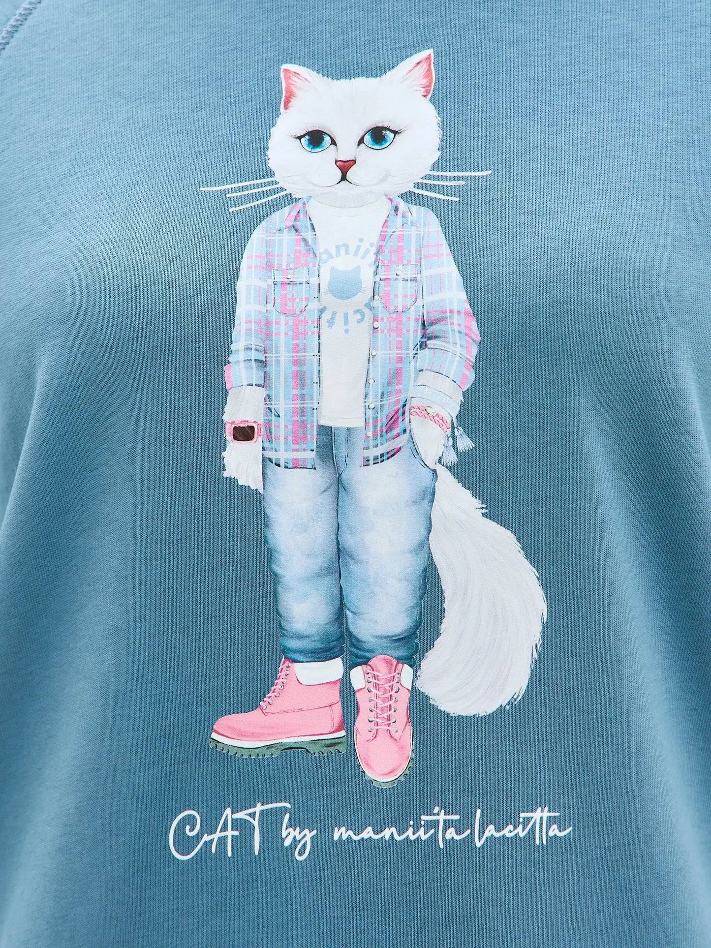 Blue Printed Hoodie WHITE COUNTRY CAT - Hoodie & sweatshirt