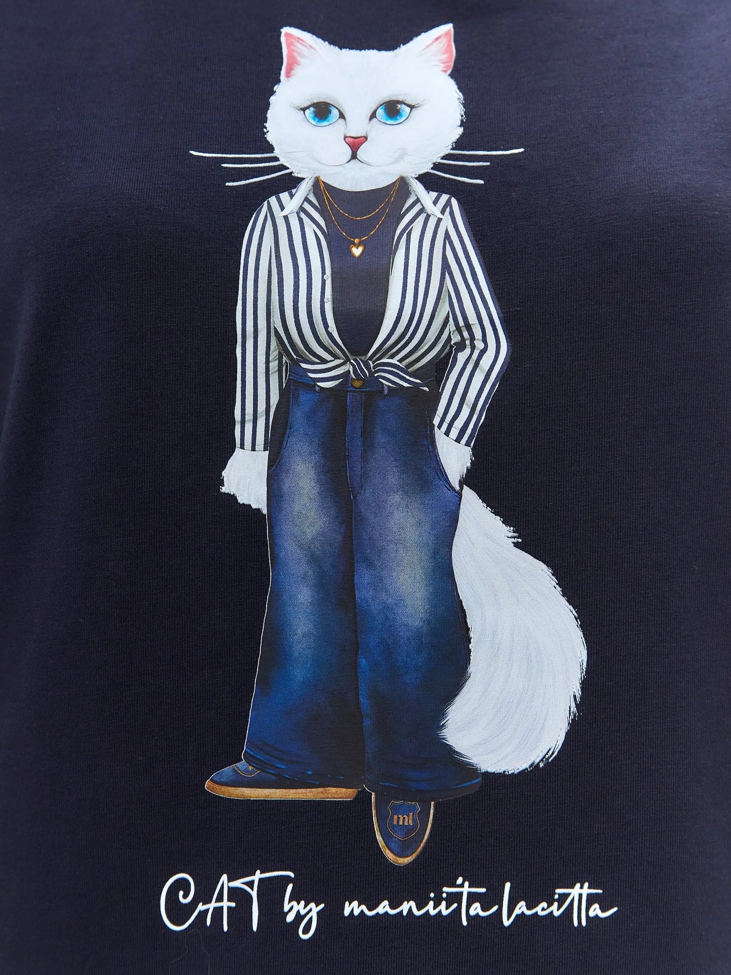 Blue Printed T-shirt COUNTRY WHITE CAT - T-shirt