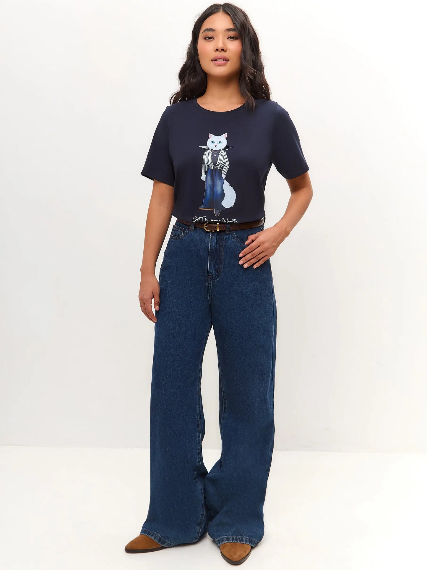 Blue Printed T-shirt COUNTRY WHITE CAT - T-shirt
