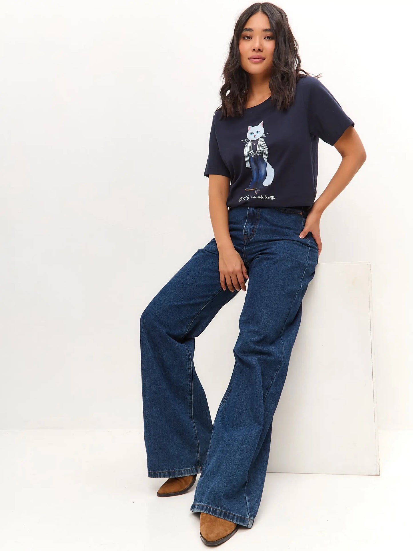 Blue Printed T-shirt COUNTRY WHITE CAT - T-shirt