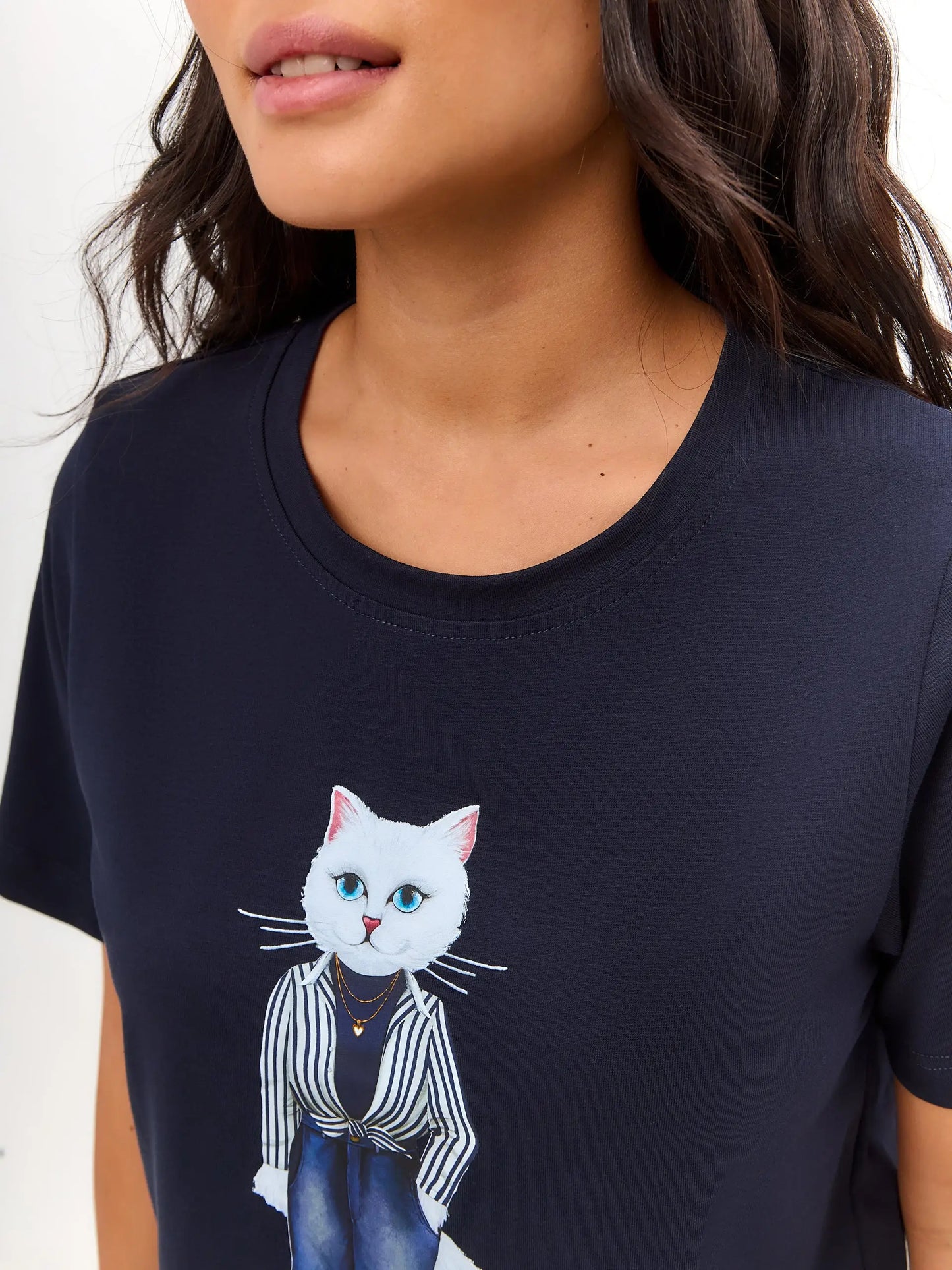 Blue Printed T-shirt COUNTRY WHITE CAT - T-shirt