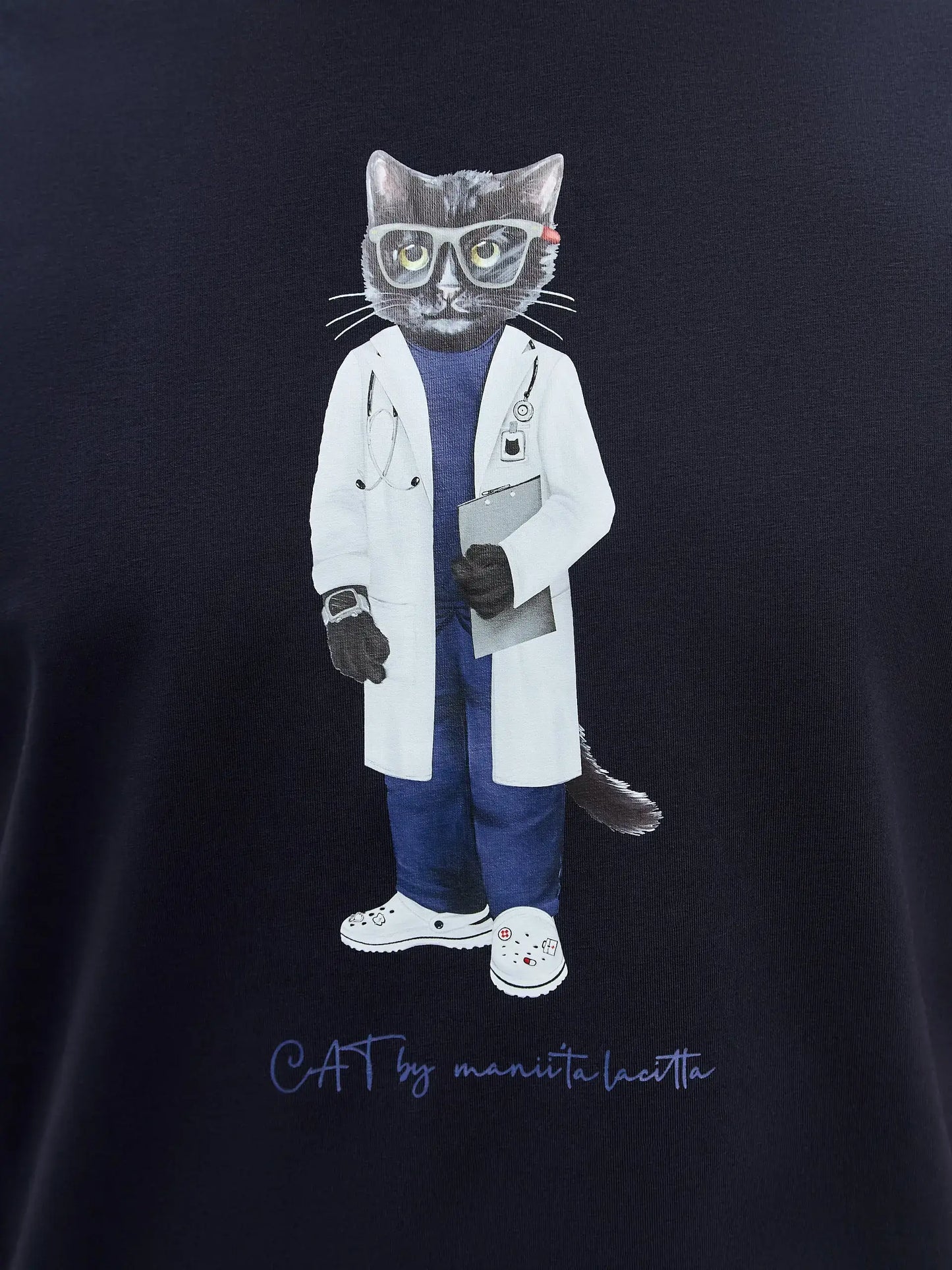 Blue Printed T-shirt DOCTOR CAT - T-shirt