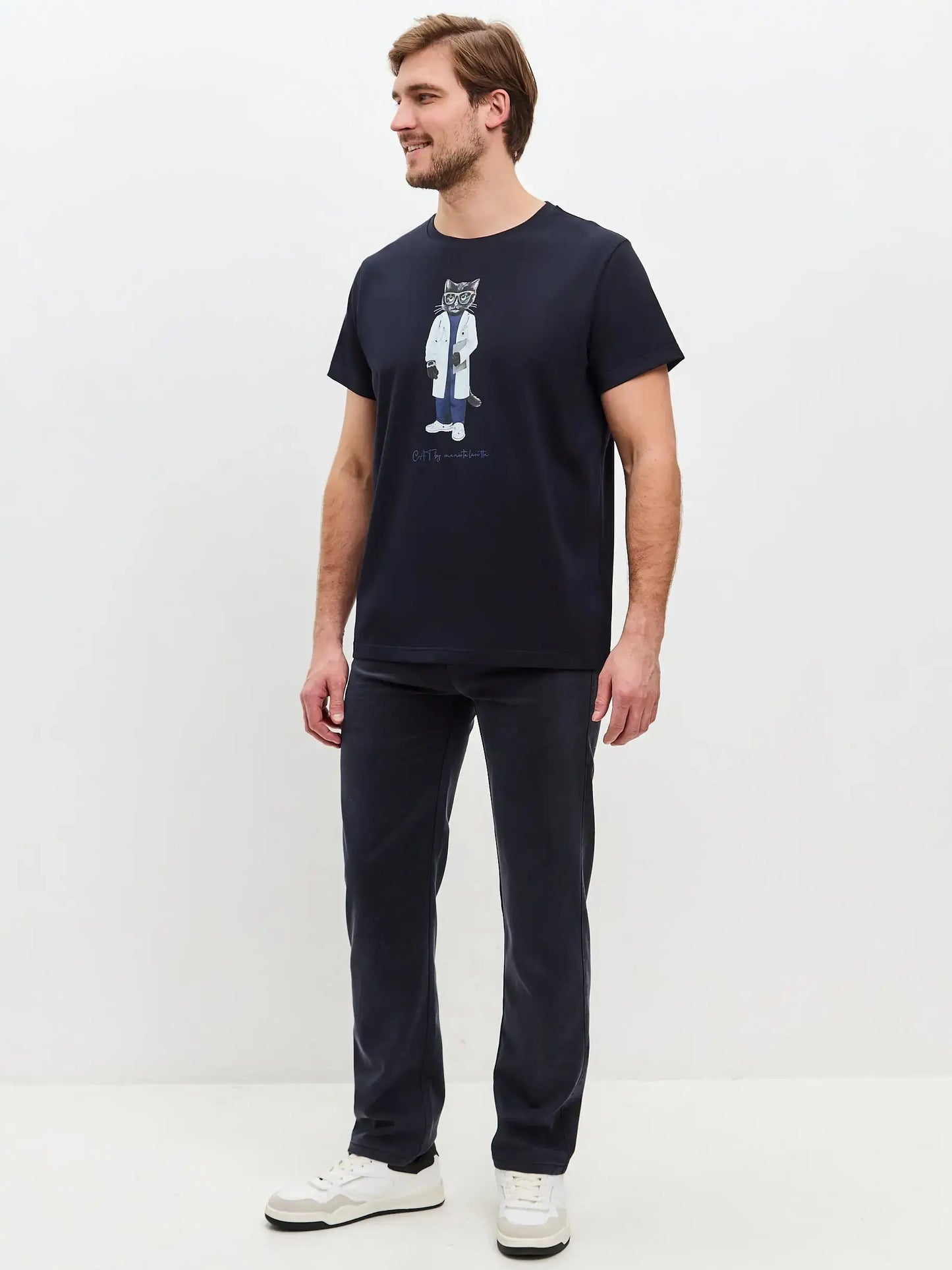 Blue Printed T-shirt DOCTOR CAT - T-shirt