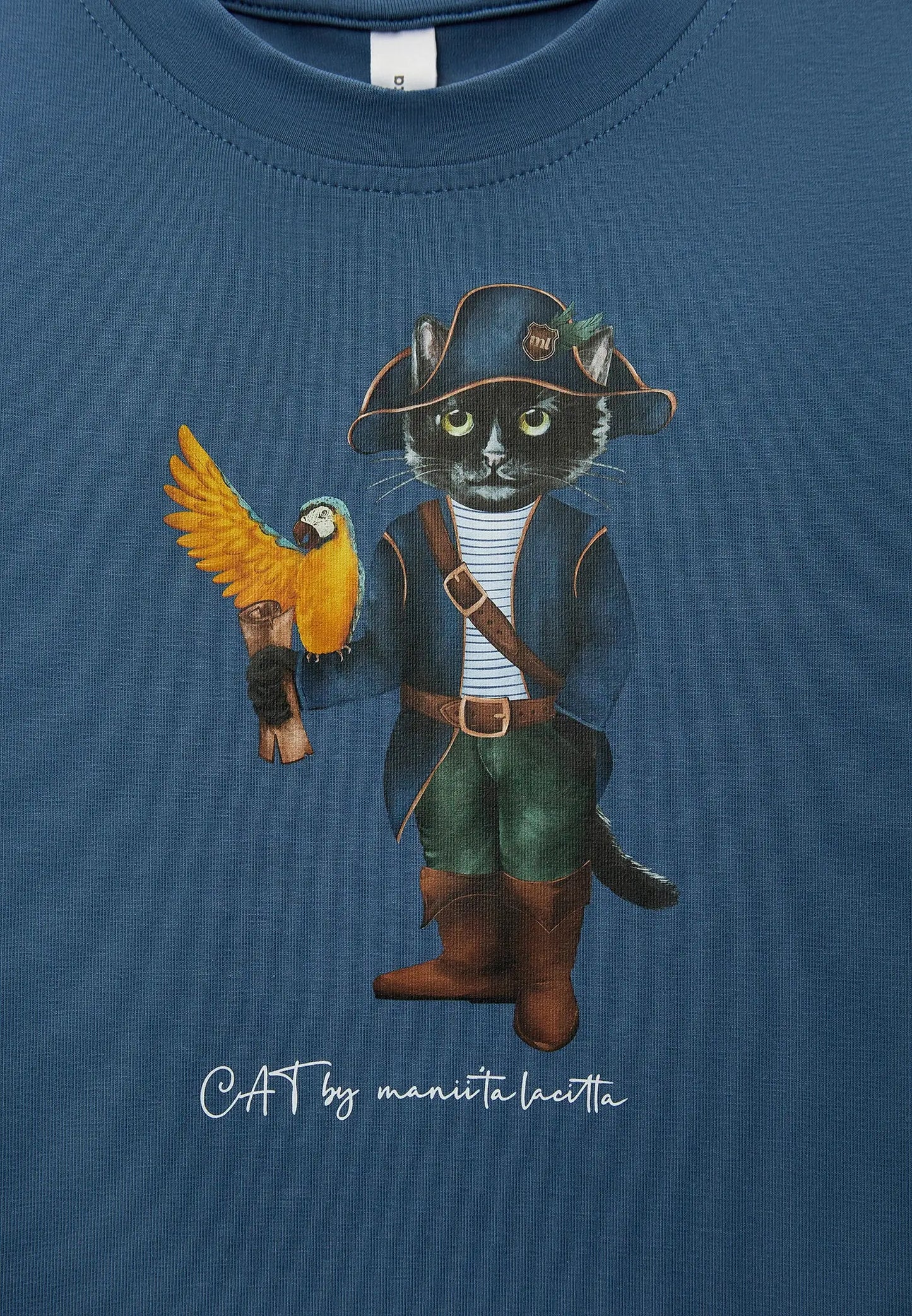 Blue Printed T-shirt PIRAT CAT - T-shirt