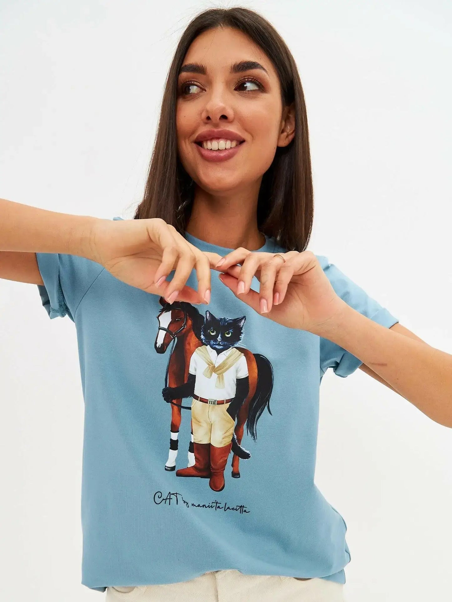 Blue t-shirt rider cat - Funny Cat T-shirt | For Cat Lovers | CAT by maniita lacitta