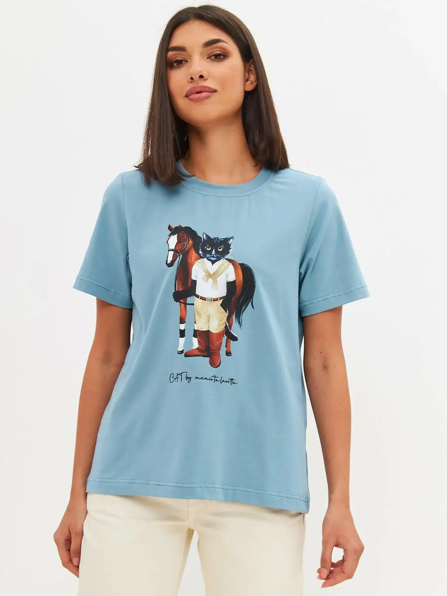Blue t-shirt rider cat - Funny Cat T-shirt | For Cat Lovers | CAT by maniita lacitta