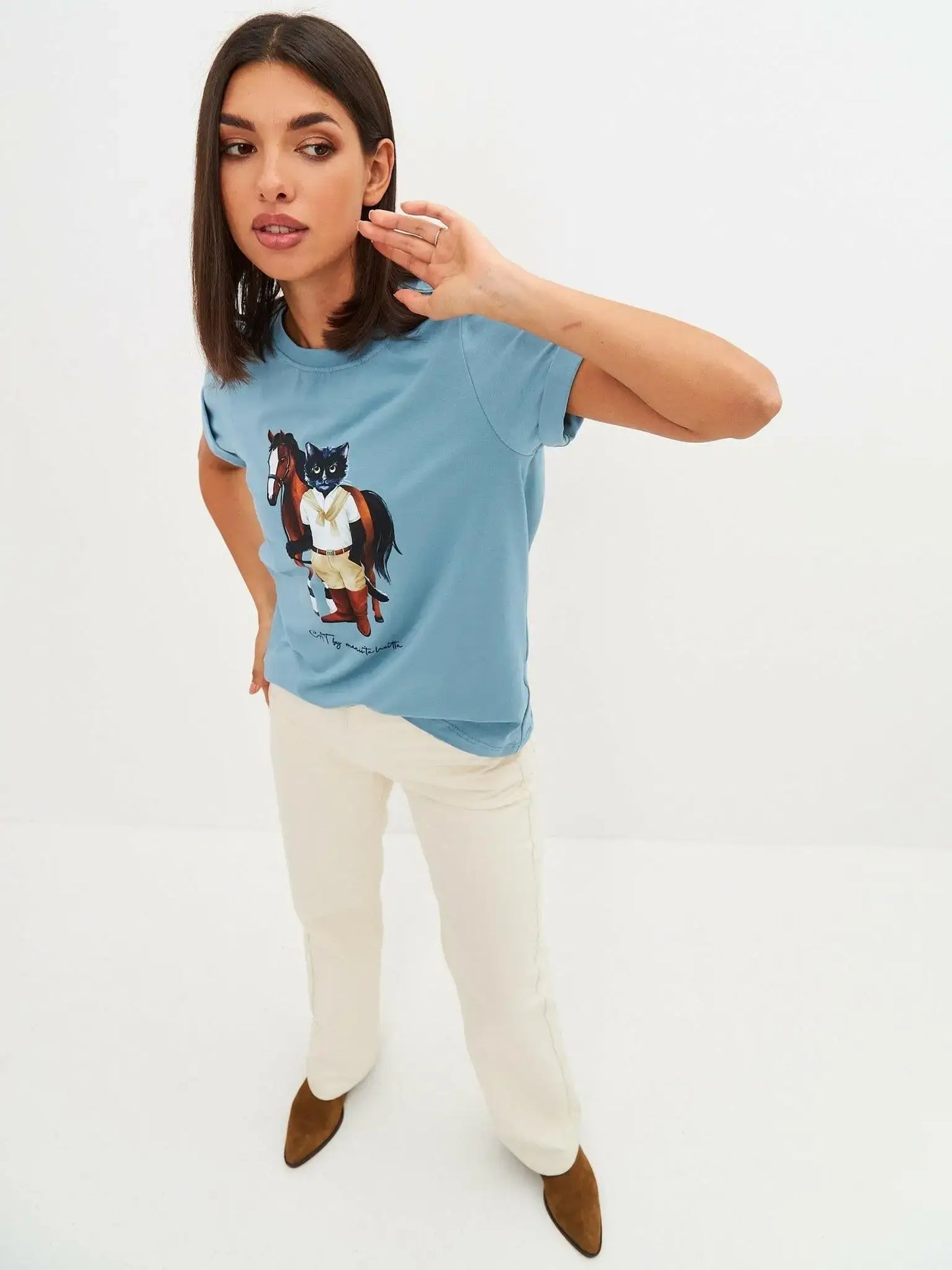 Blue t-shirt rider cat - Funny Cat T-shirt | For Cat Lovers | CAT by maniita lacitta