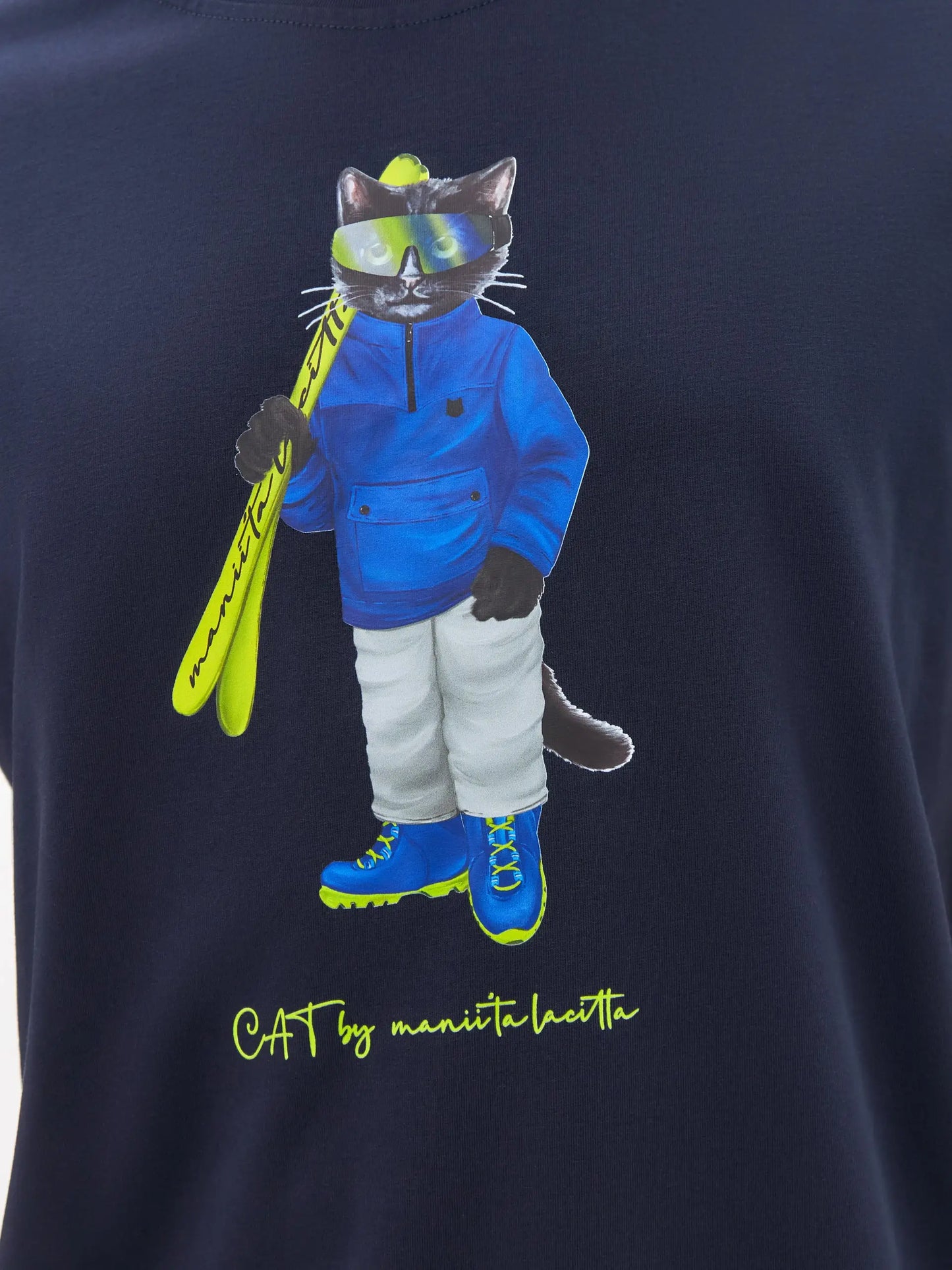 Blue Printed T-shirt SKI CAT - T-shirt