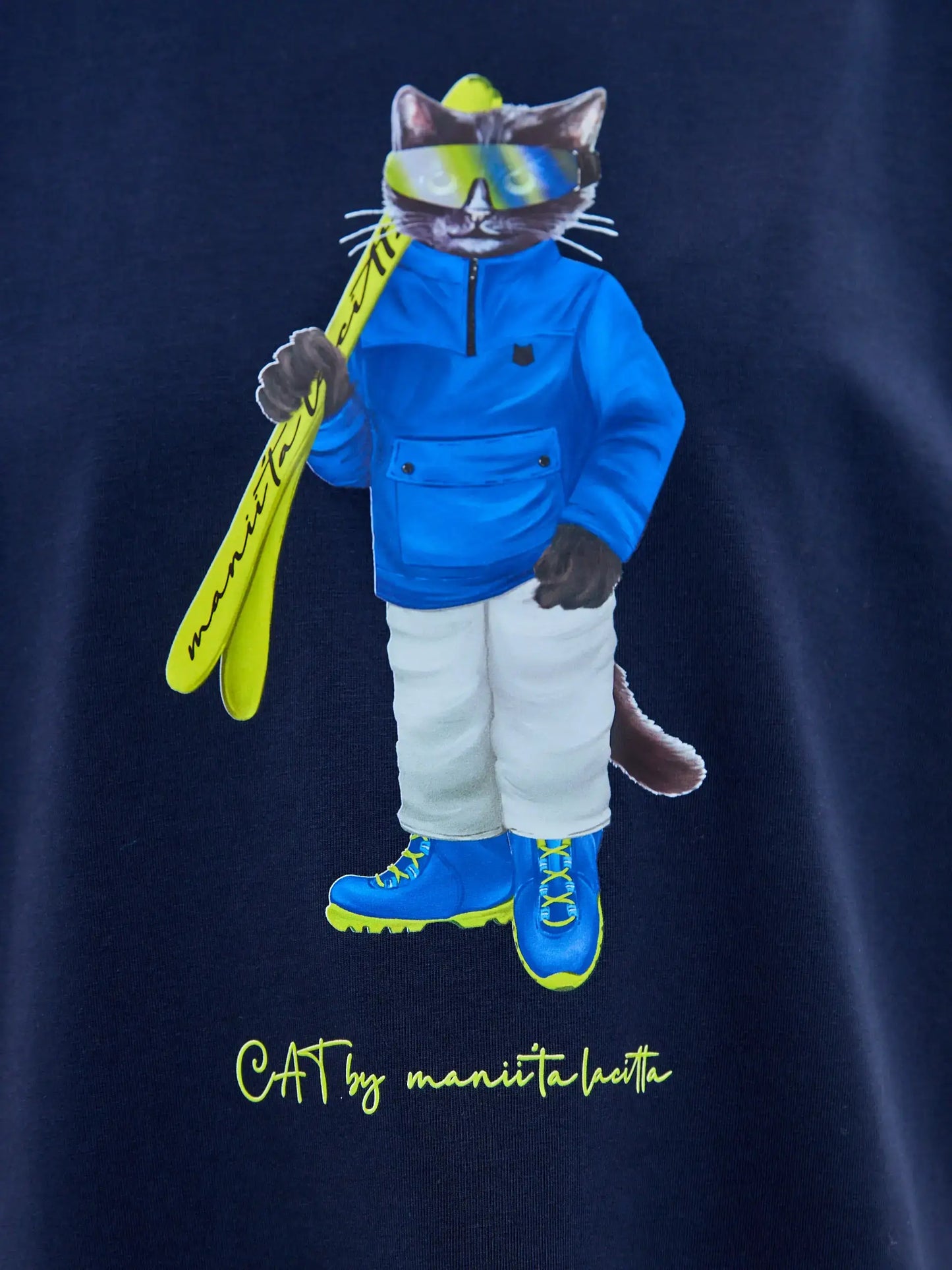 Blue Printed T-shirt SKI CAT - T-shirt