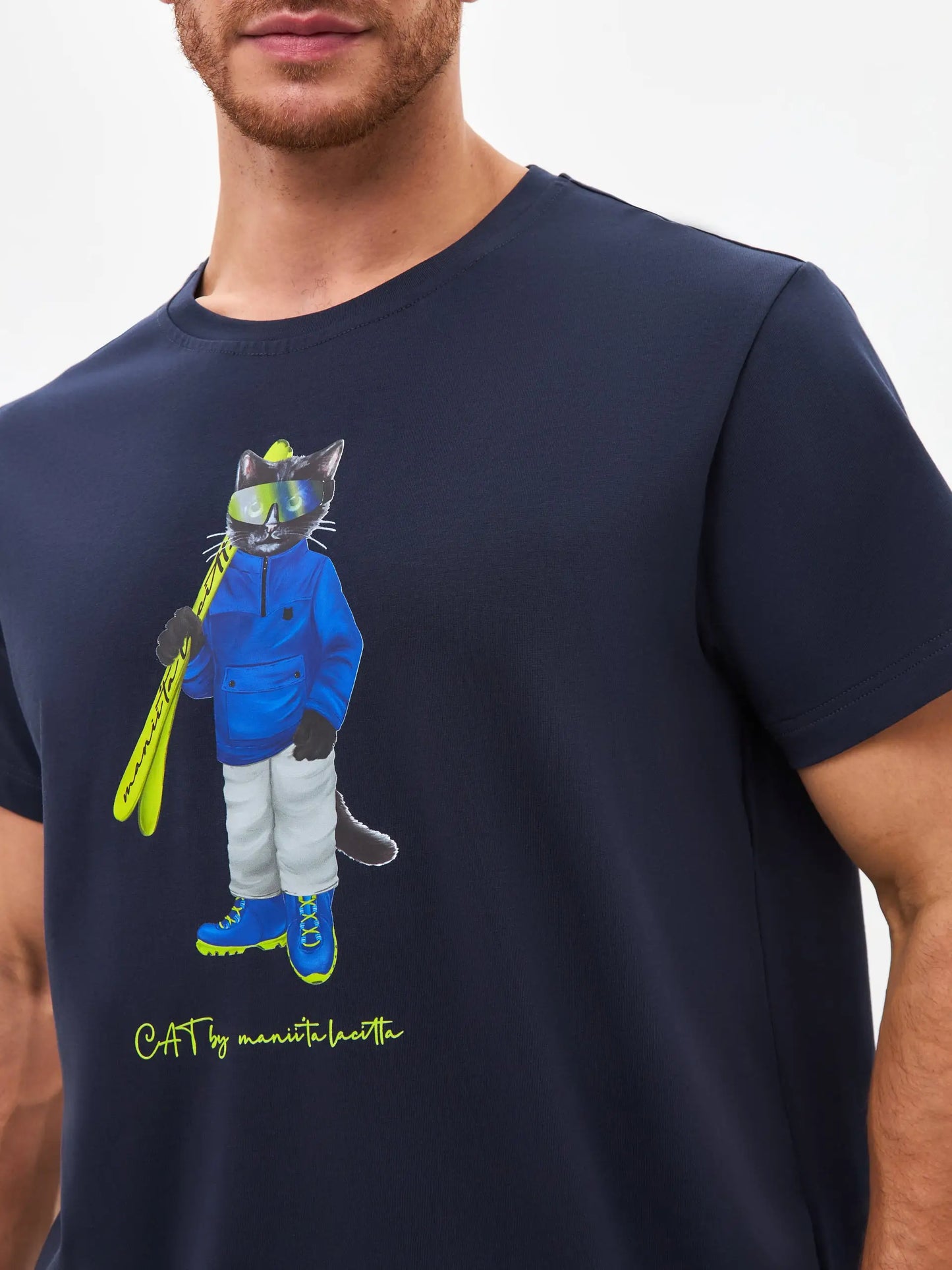 Blue Printed T-shirt SKI CAT - T-shirt