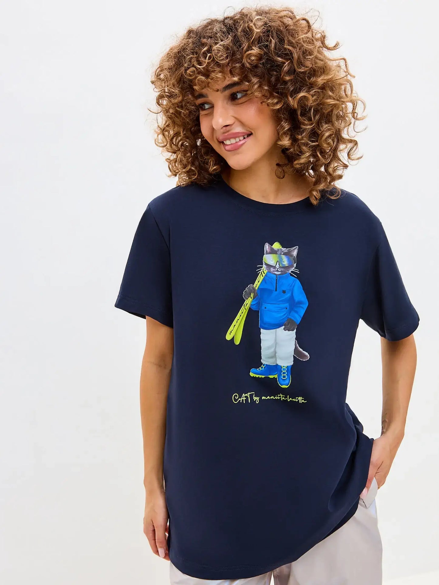 Blue Printed T-shirt SKI CAT - T-shirt