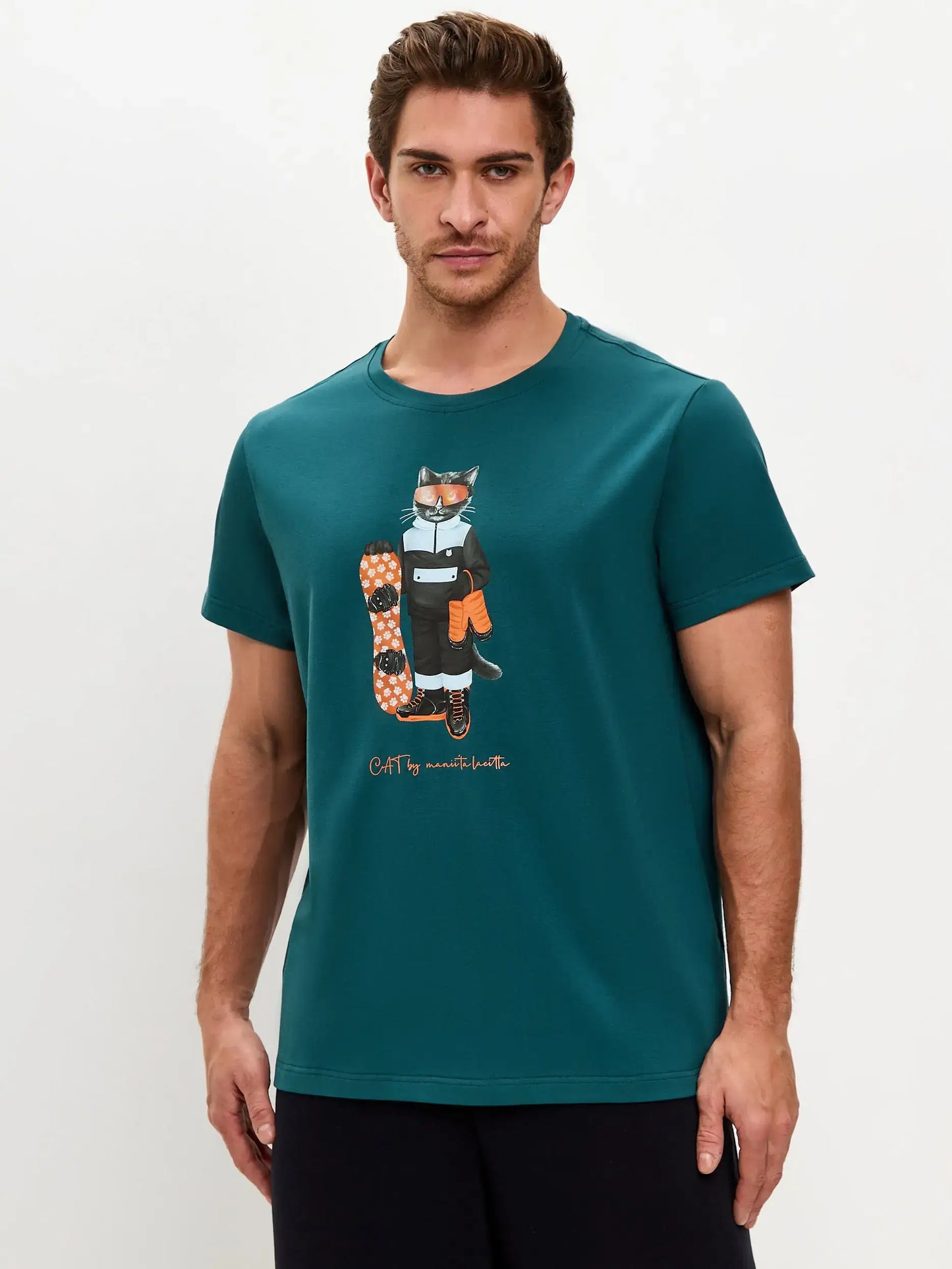 Blue Printed T-shirt SNOWBOARD CAT - T-shirt