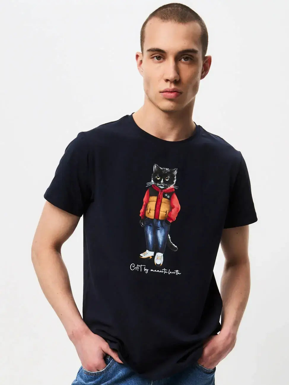 Blue t-shirt sport casual cat - Funny Cat T-shirt | For Cat Lovers | CAT by maniita lacitta