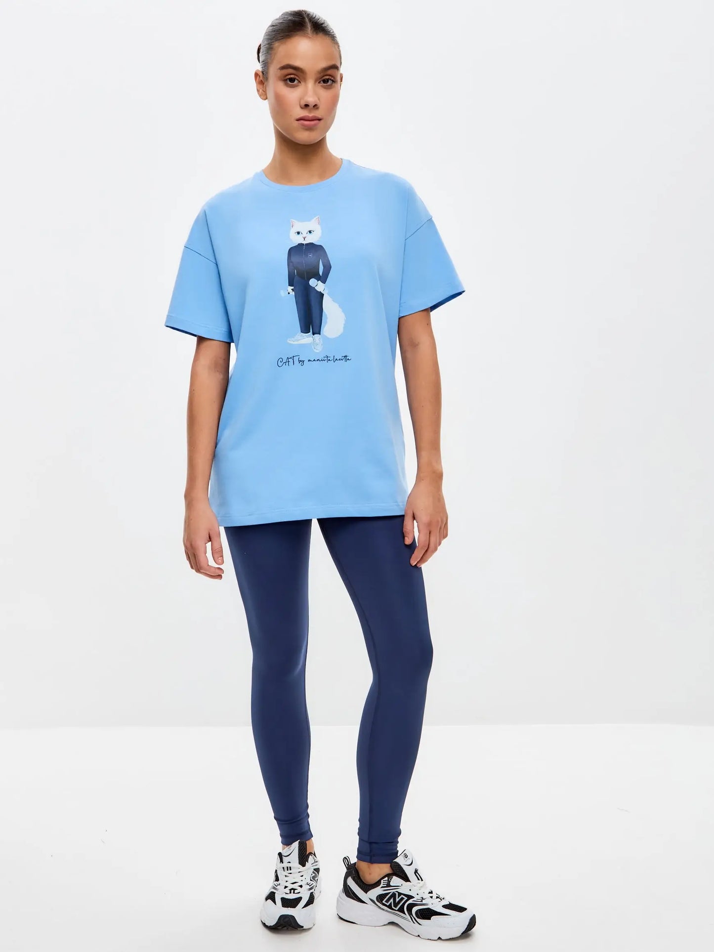 Blue Printed T-shirt SPORT WHITE CAT - T-shirt