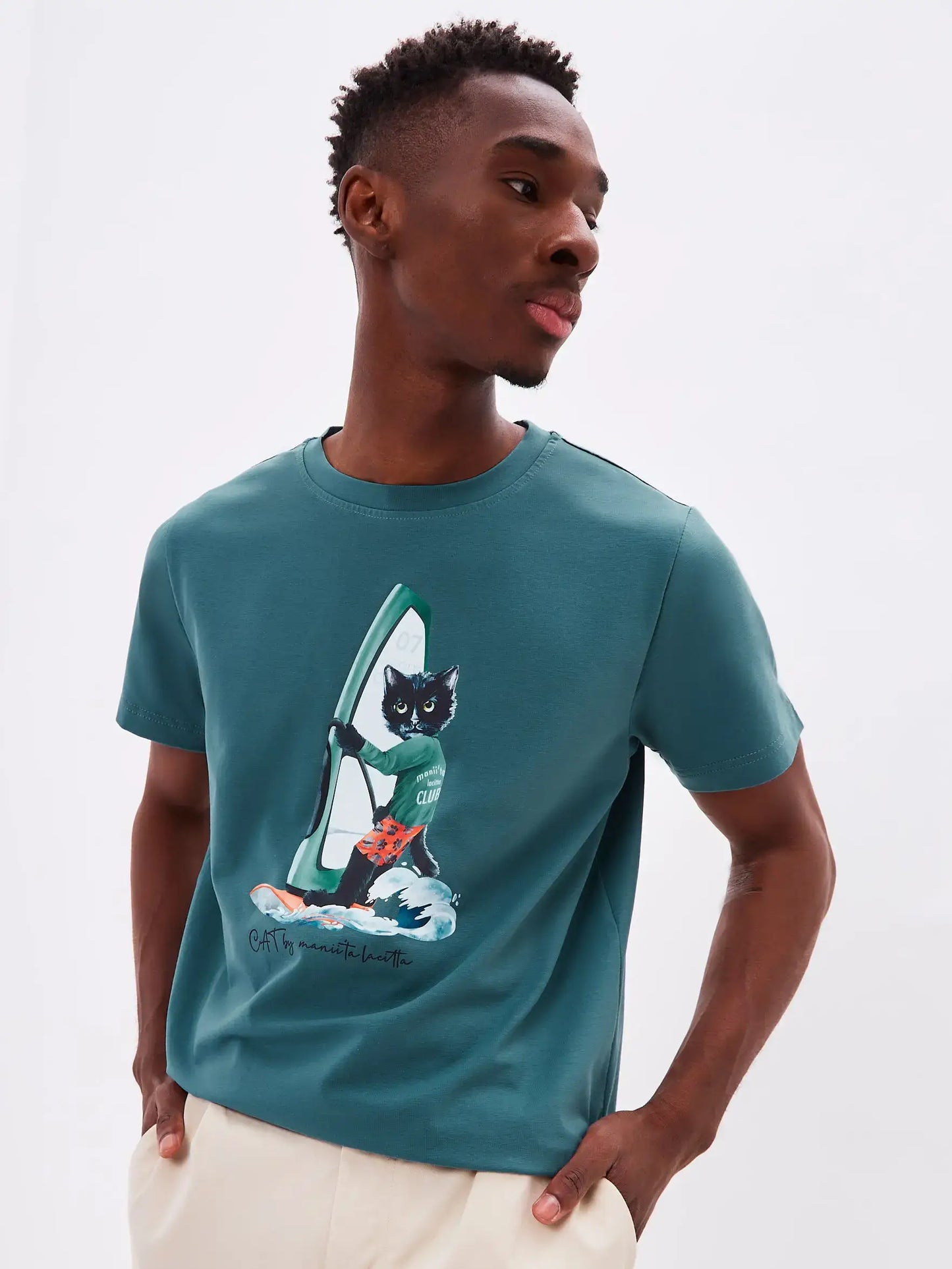 Blue t-shirt surfer cat - Funny Cat T-shirt | For Cat Lovers | CAT by maniita lacitta