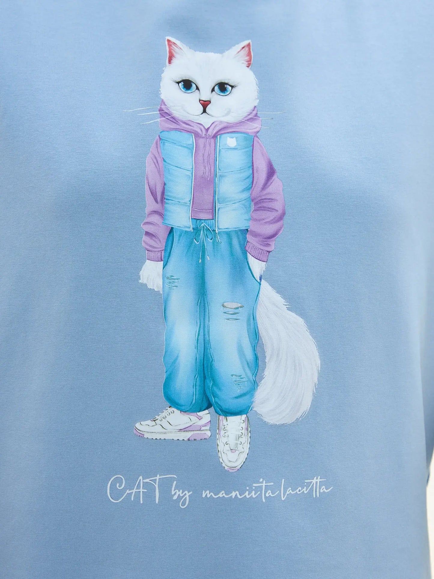 Blue t-shirt white cat walk - Funny Cat T-shirt | For Cat Lovers | CAT by maniita lacitta