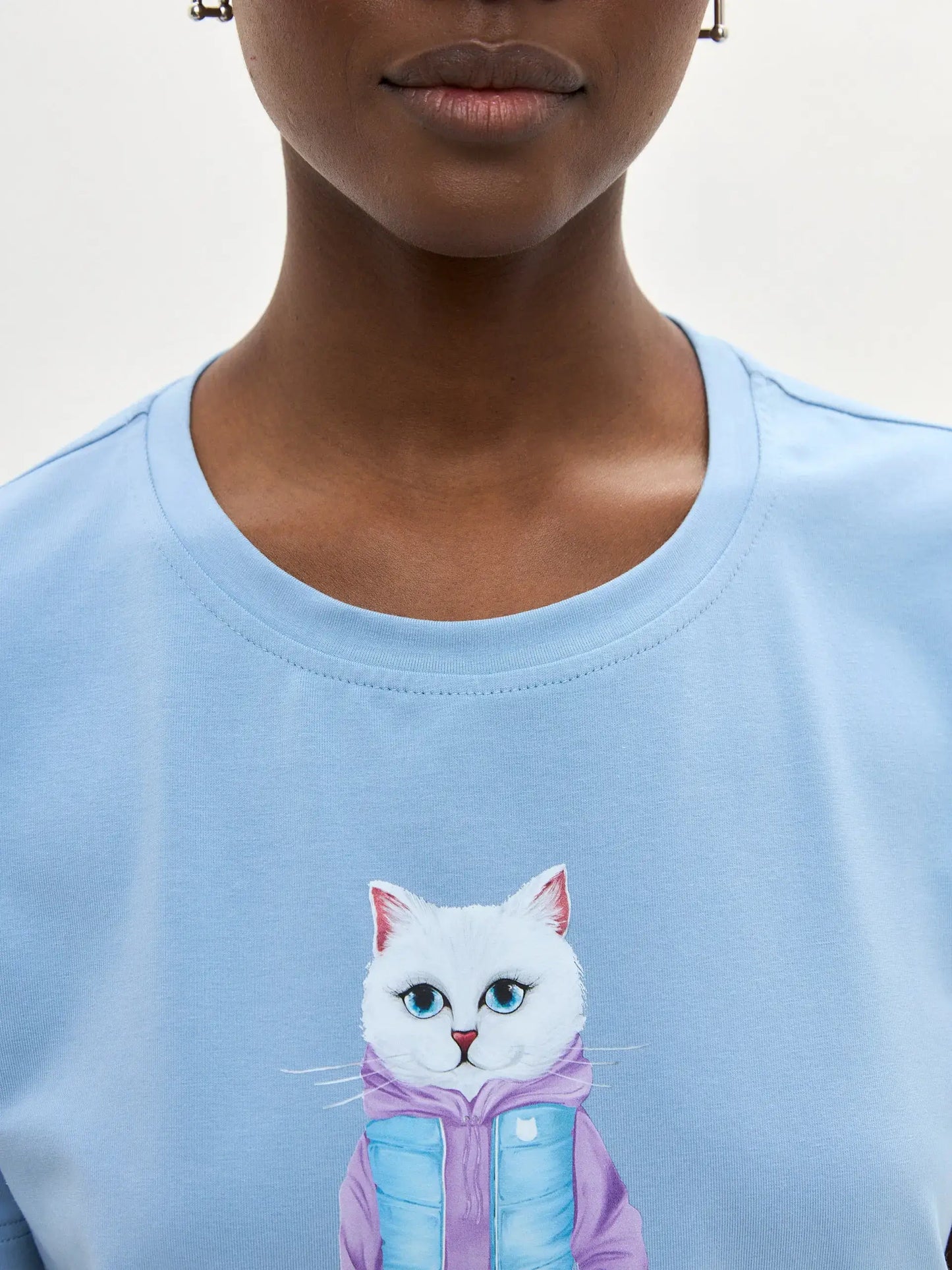 Blue t-shirt white cat walk - Funny Cat T-shirt | For Cat Lovers | CAT by maniita lacitta