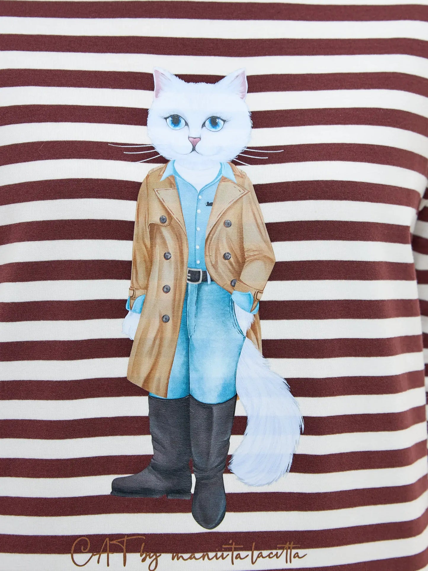 Brown Printed Longsleeve TRENCH COAT CAT - Shirt & Striped shirt