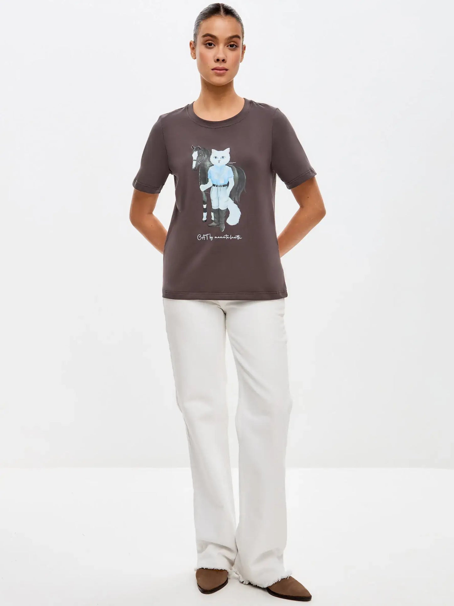 Brown Printed T-shirt RIDER CAT - T-shirt
