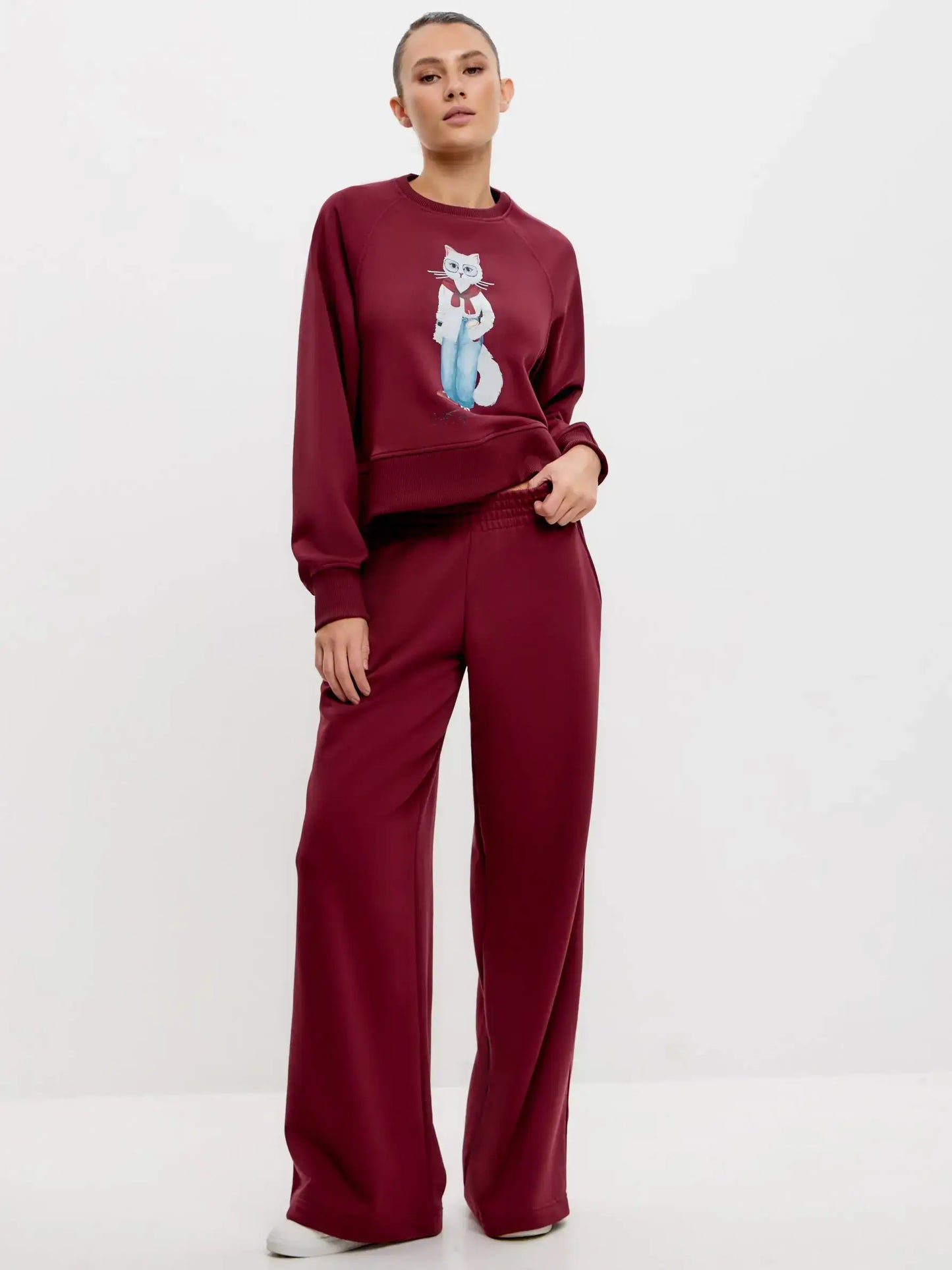 Burgundy Printed Sweatshirt COFFEE CAT - Hoodie & sweatshirt