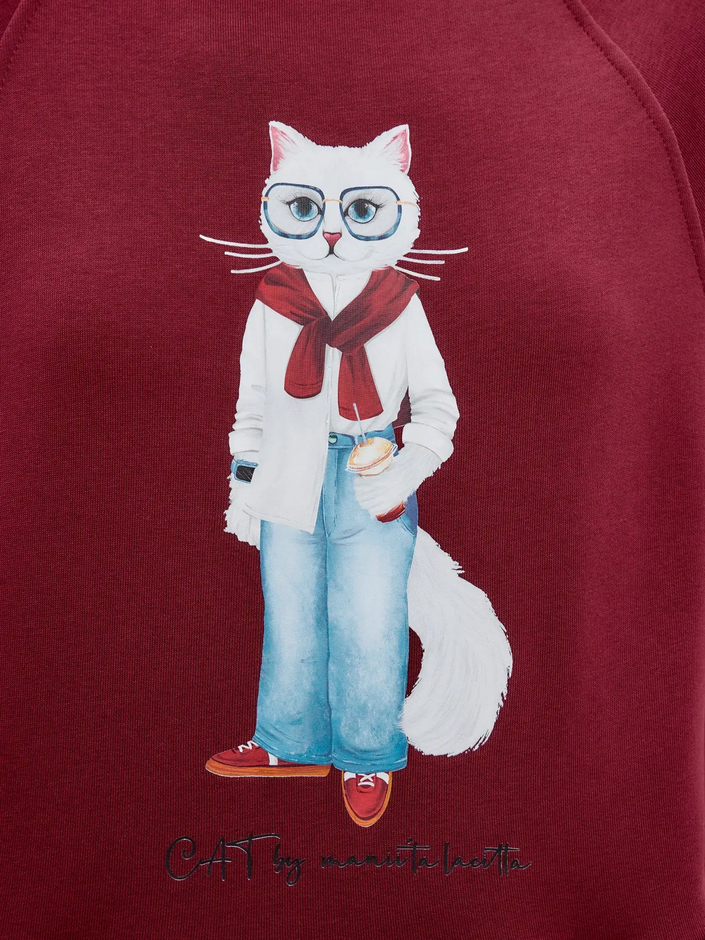 Burgundy Printed Sweatshirt COFFEE CAT - Hoodie & sweatshirt