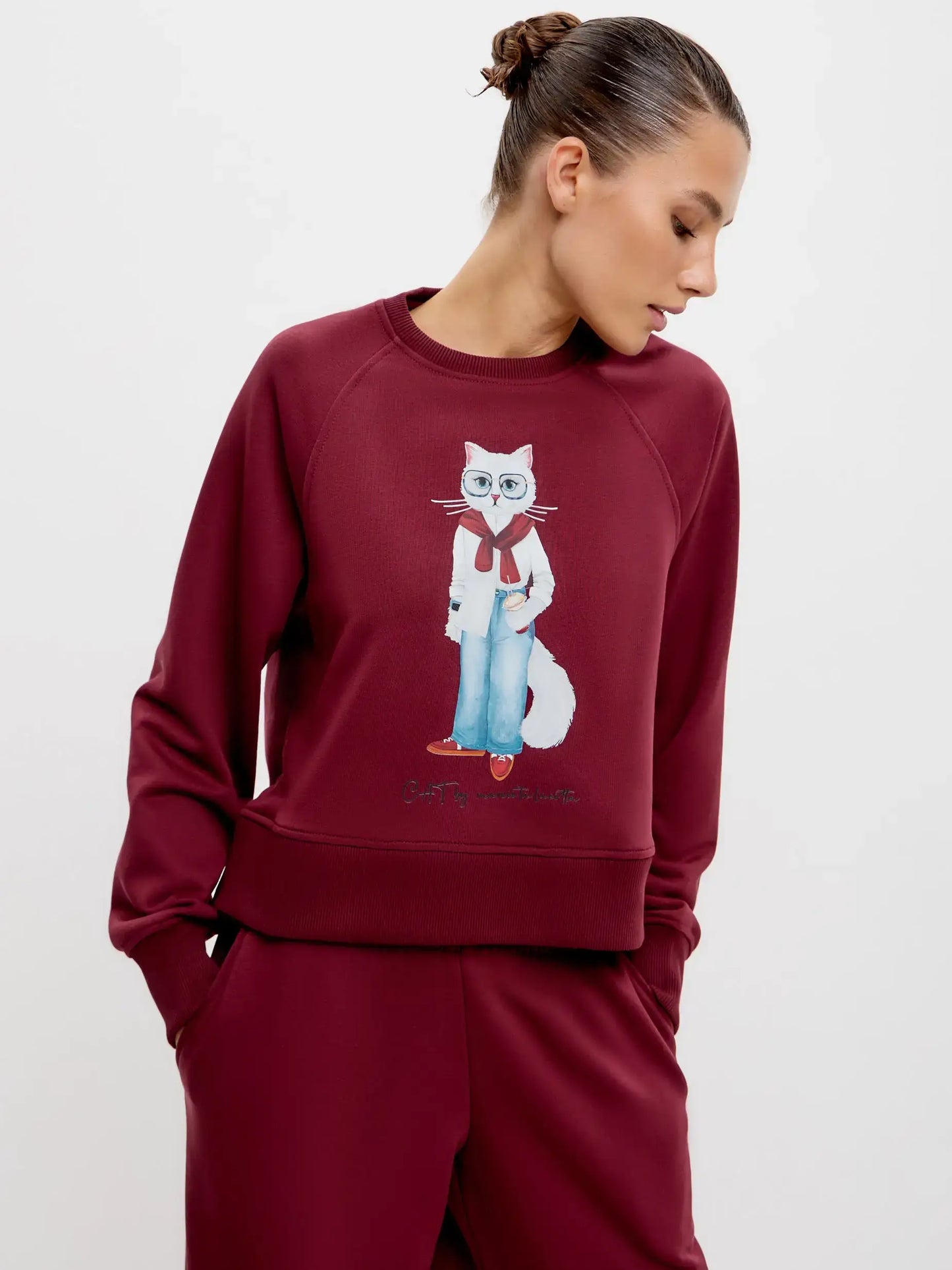 Burgundy sweatshirt coffee cat - Funny Cat Hoodie & sweatshirt | For Cat Lovers | CAT by maniita