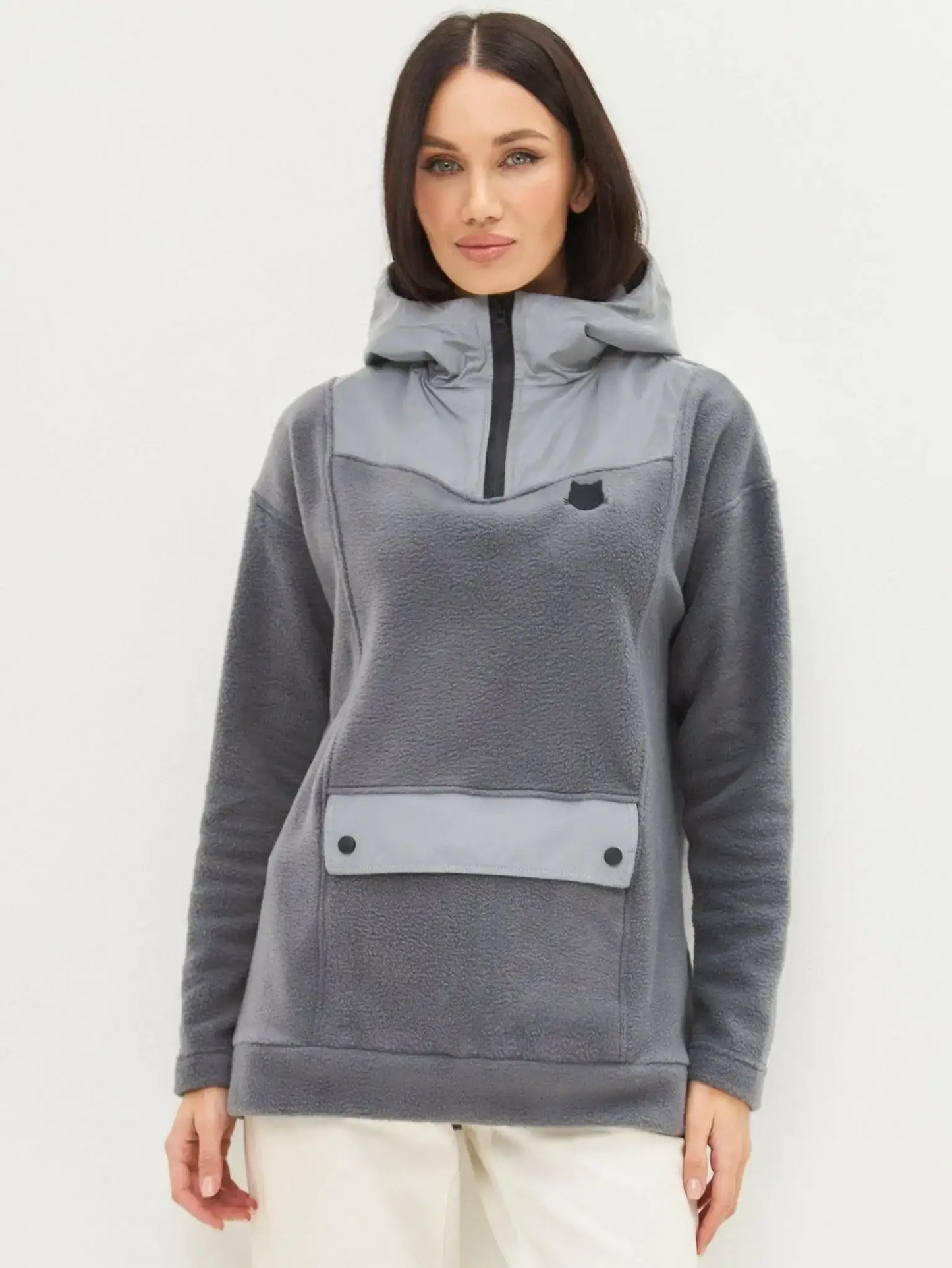 Grey fleece hoodie - Funny Cat Fleece (recycled) | For Cat Lovers | CAT by maniita lacitta