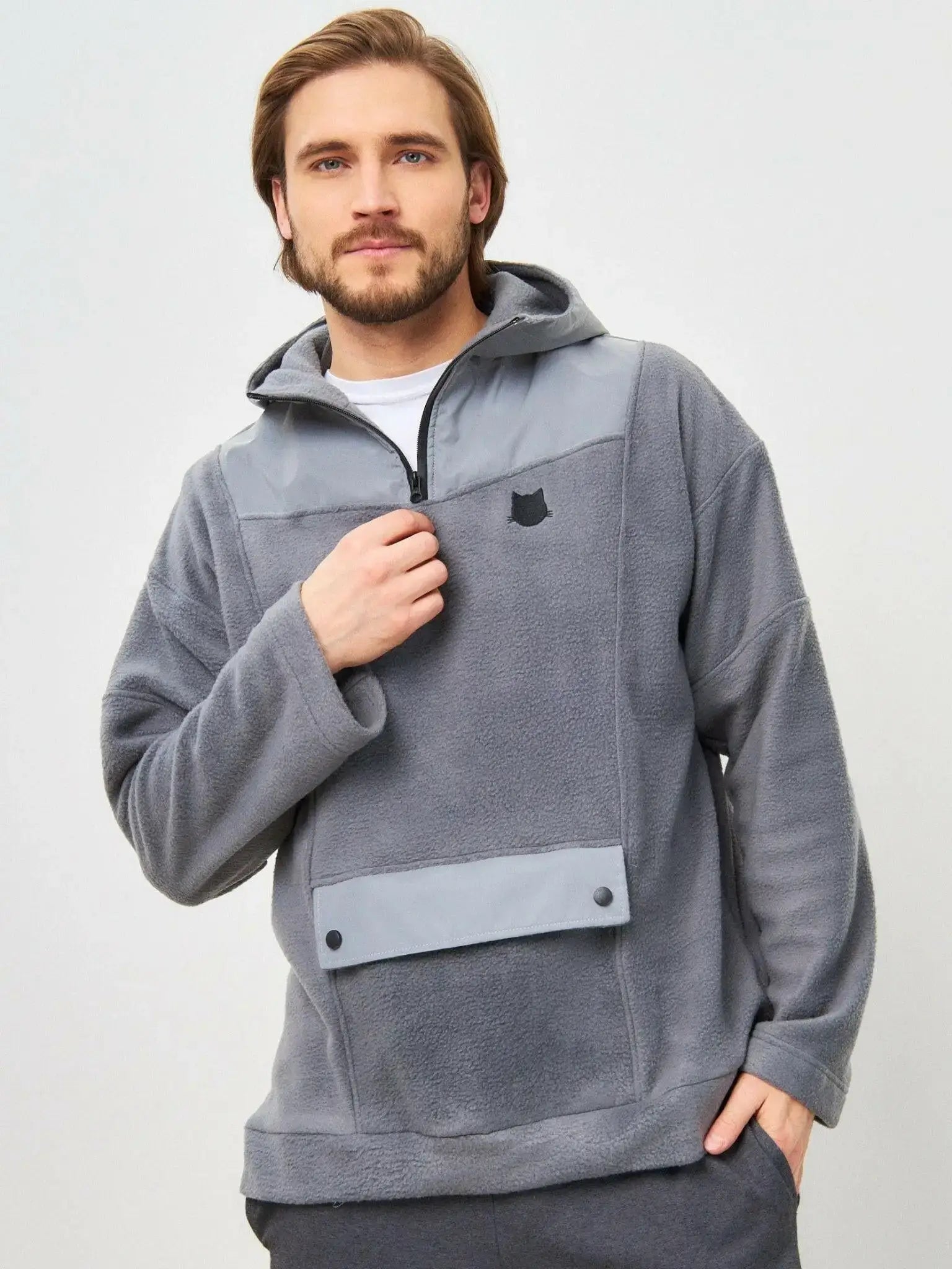 Grey fleece hoodie - Funny Cat Fleece (recycled) | For Cat Lovers | CAT by maniita lacitta