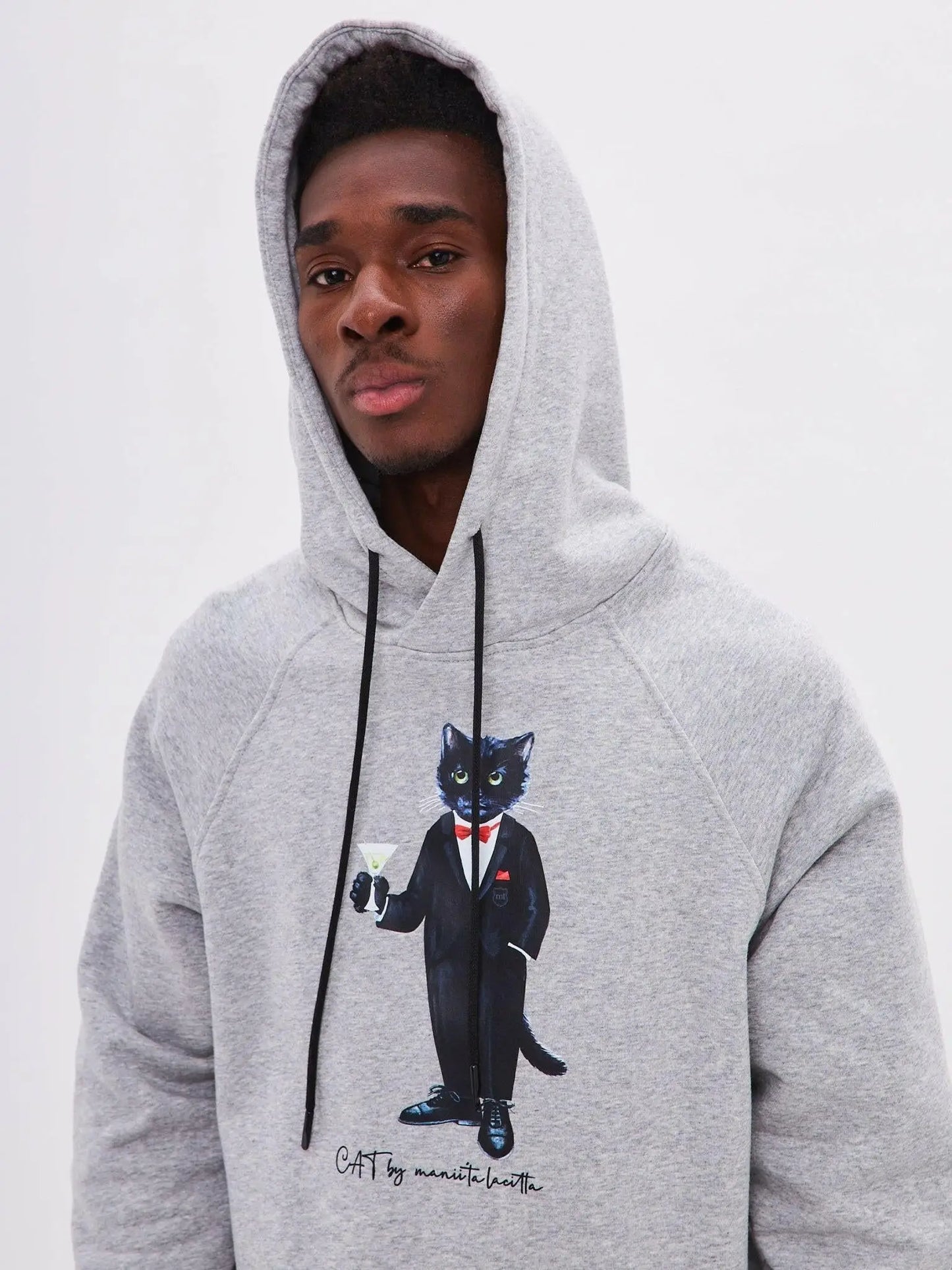 Grey printed hoodie dandy cat - Funny Cat Hoodie & sweatshirt | For Cat Lovers | CAT by maniita