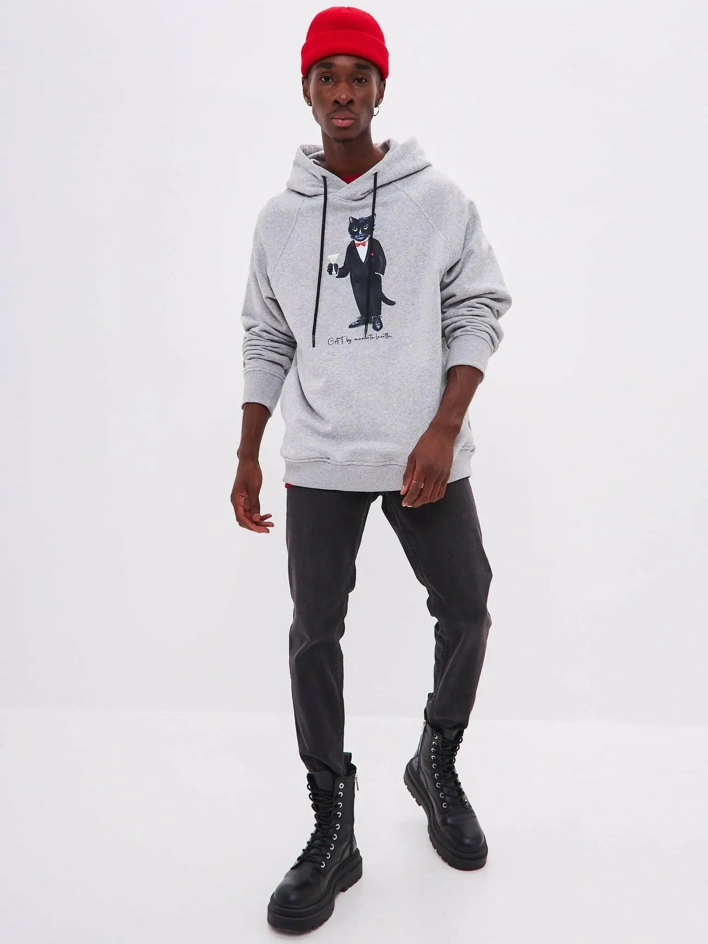 Grey printed hoodie dandy cat - Funny Cat Hoodie & sweatshirt | For Cat Lovers | CAT by maniita