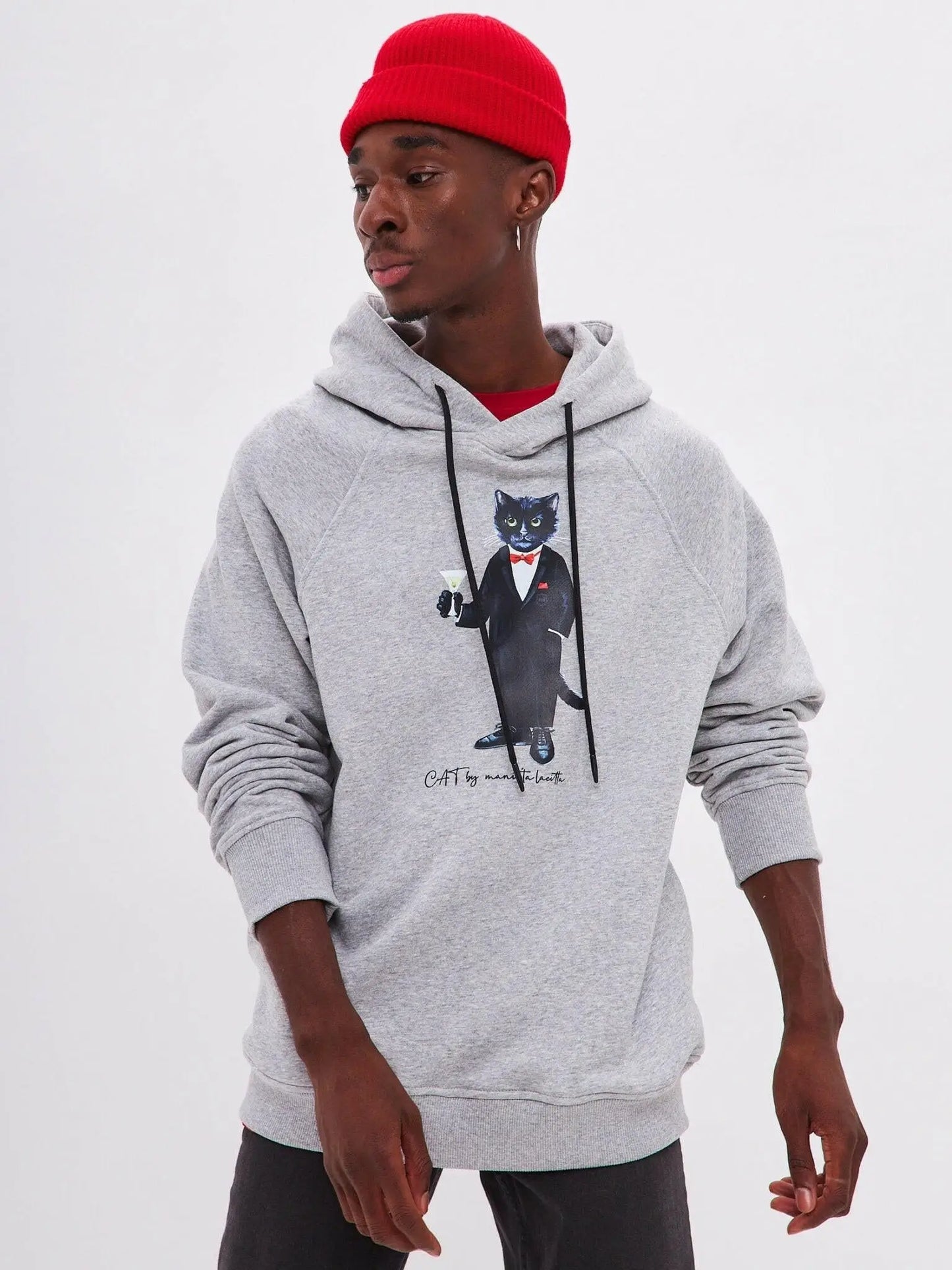 Grey printed hoodie dandy cat - Funny Cat Hoodie & sweatshirt | For Cat Lovers | CAT by maniita